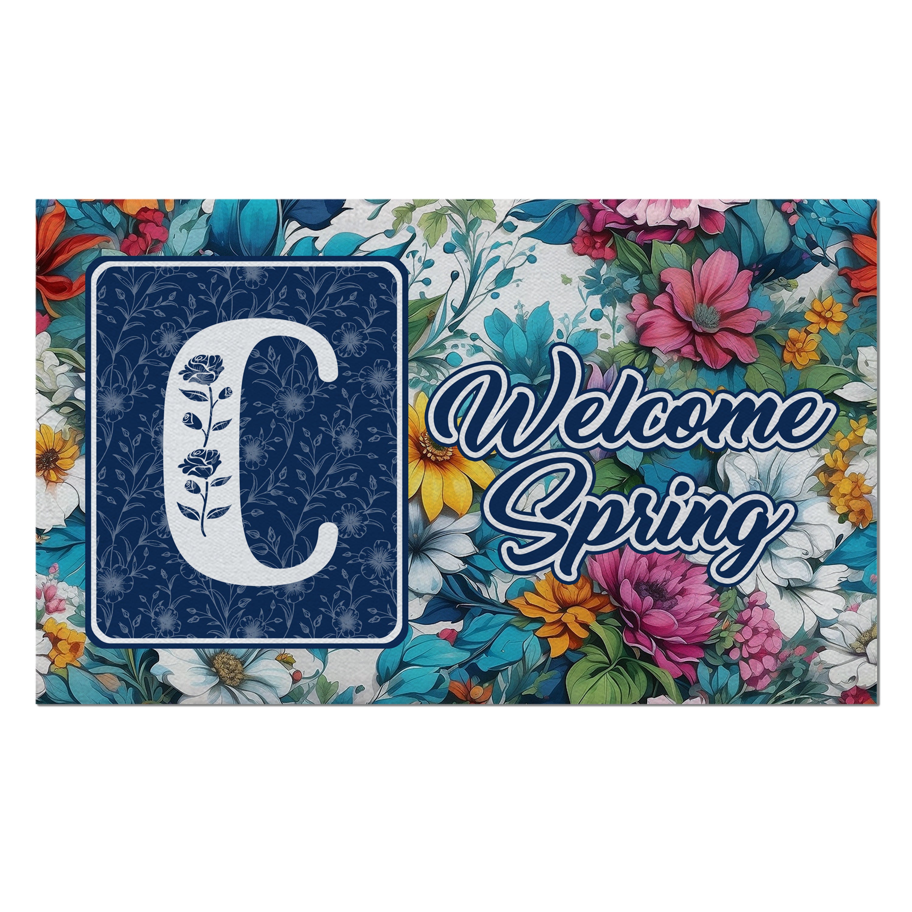 Spring, Welcome Spring,  Monogram, Welcome Mat