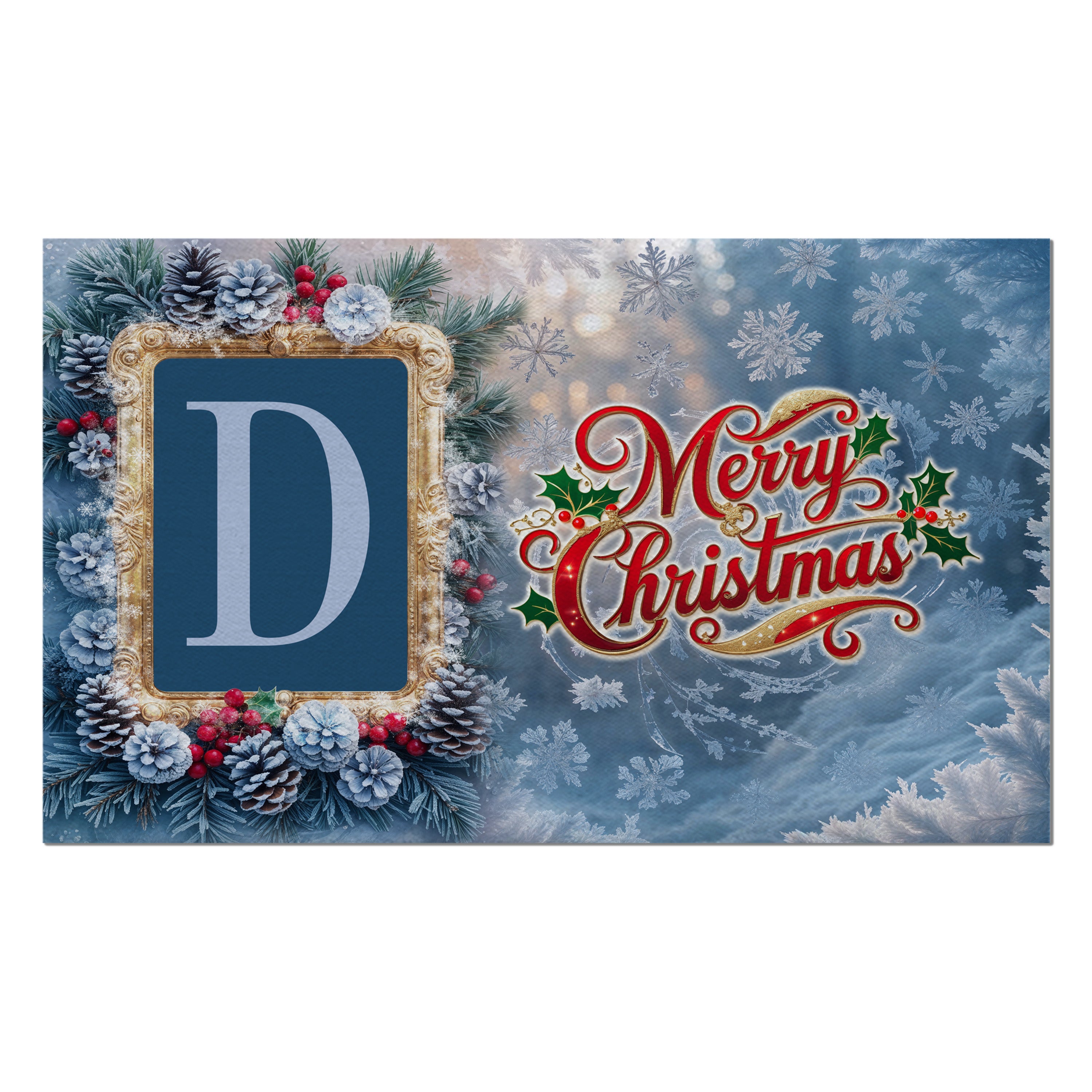 Christmas, Snowy Pine Cones, Monogram, Welcome Mat