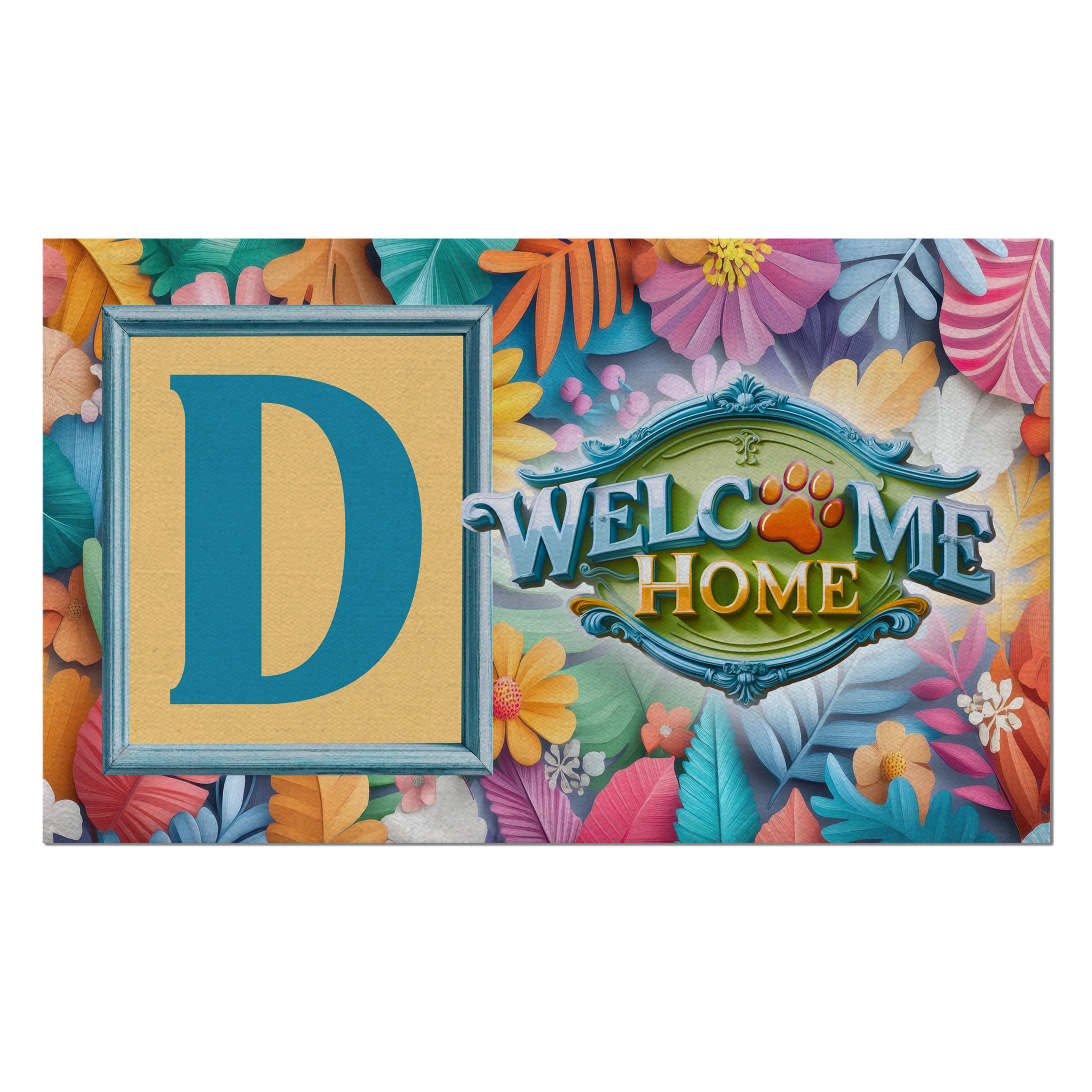 Welcome, Welcome Home Floral, Monogram, Welcome Mat