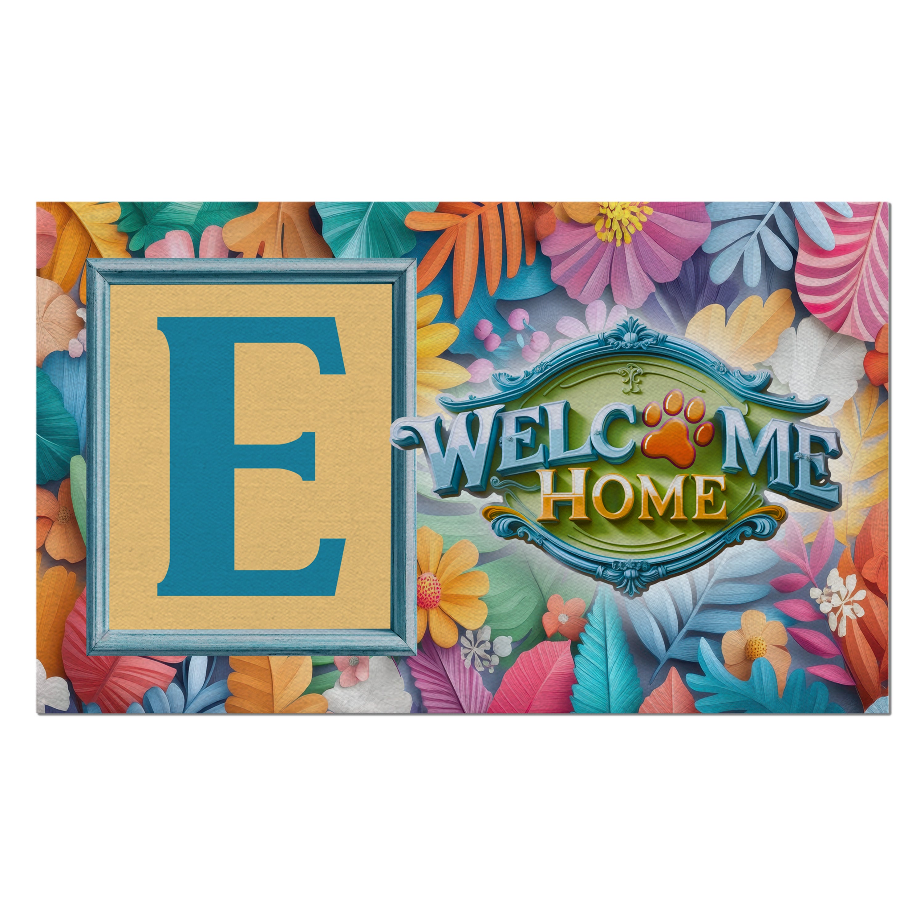 Welcome, Welcome Home Floral, Monogram, Welcome Mat