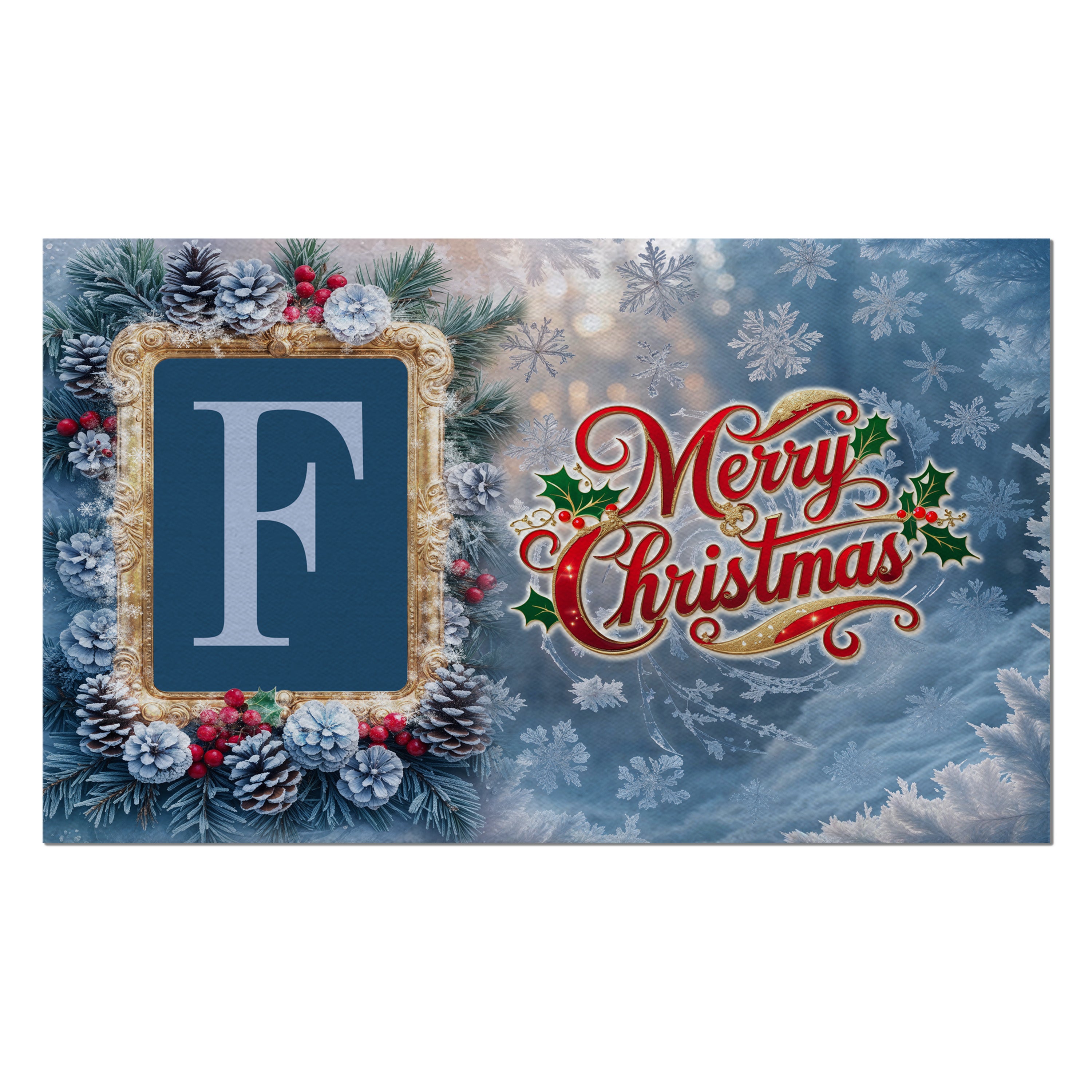 Christmas, Snowy Pine Cones, Monogram, Welcome Mat