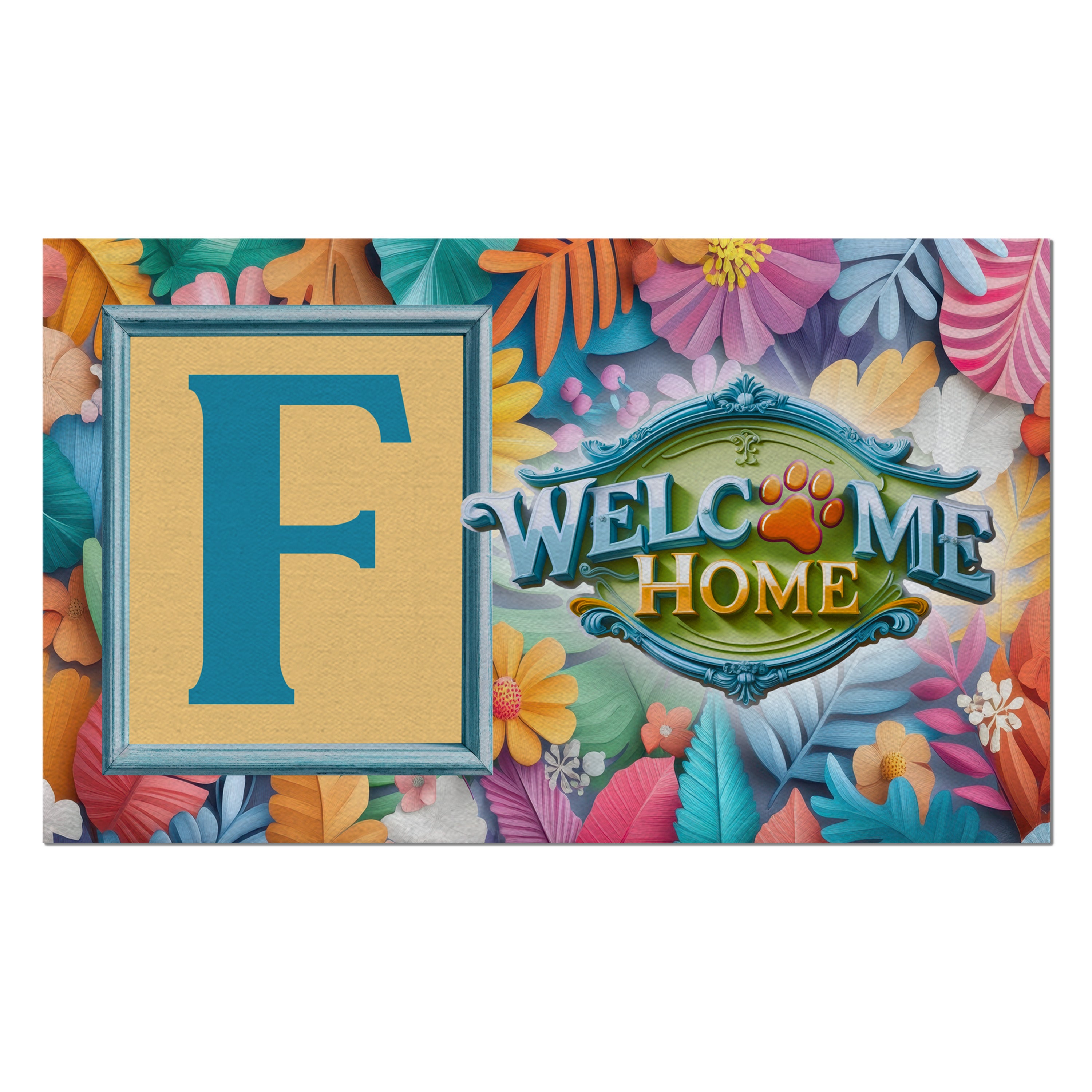 Welcome, Welcome Home Floral, Monogram, Welcome Mat
