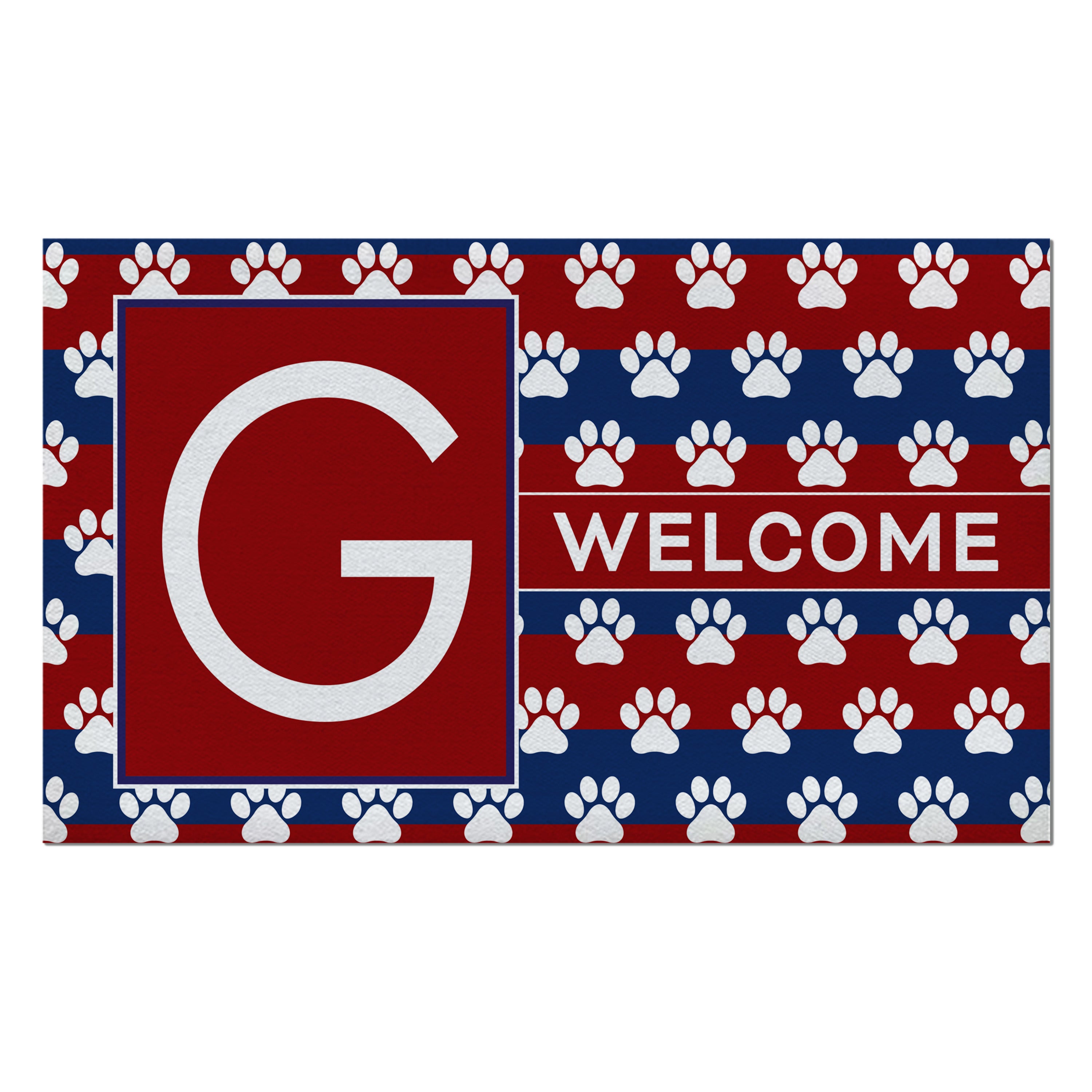 Patriotic, Paws Stripes, Monogram, Welcome Mat