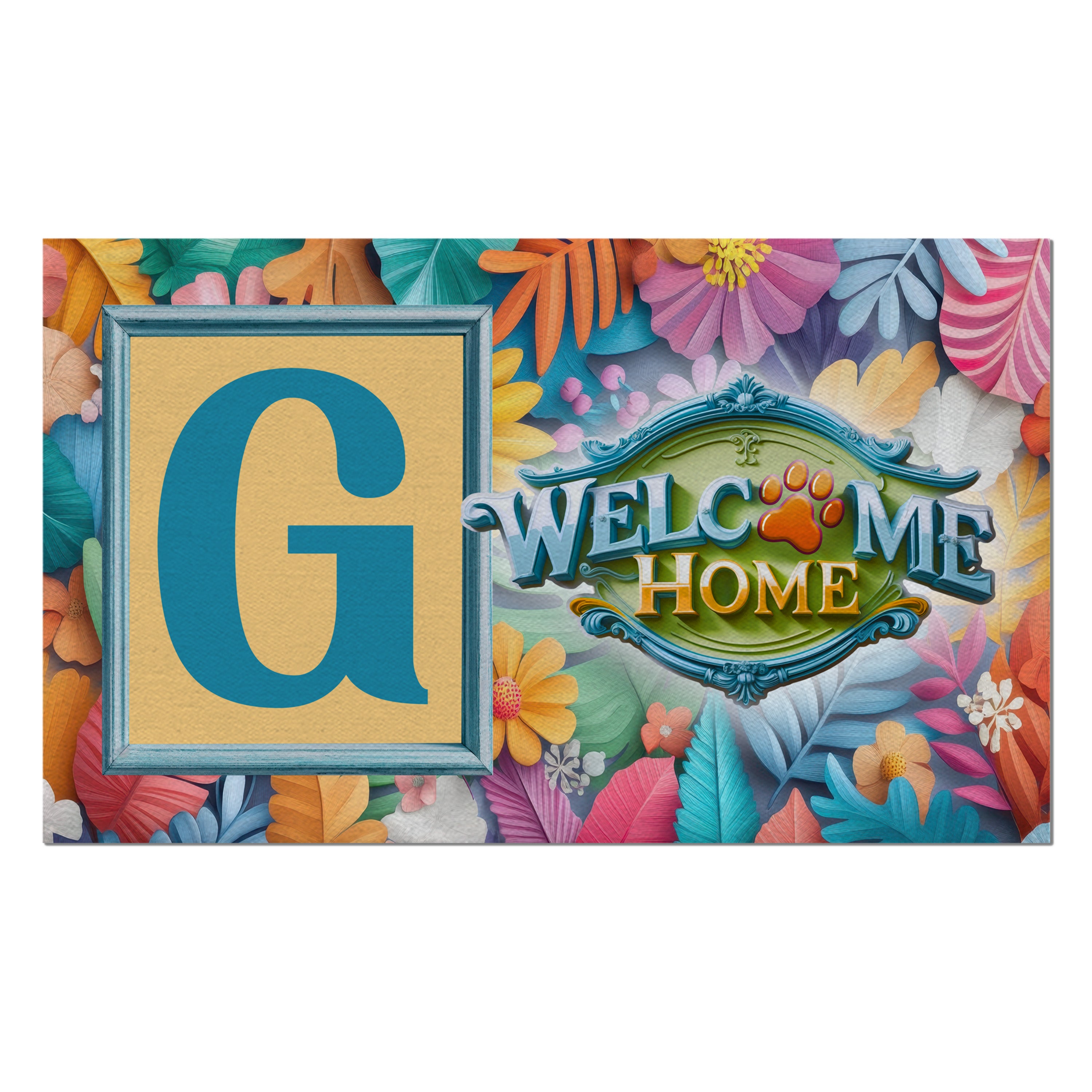 Welcome, Welcome Home Floral, Monogram, Welcome Mat
