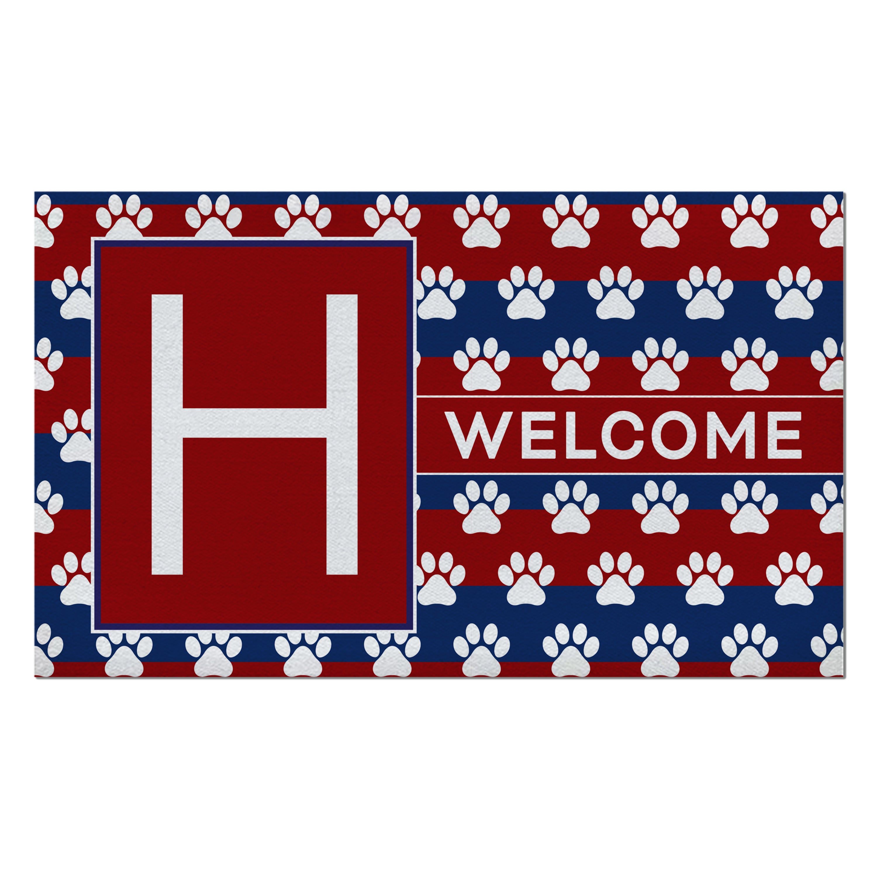 Patriotic, Paws Stripes, Monogram, Welcome Mat