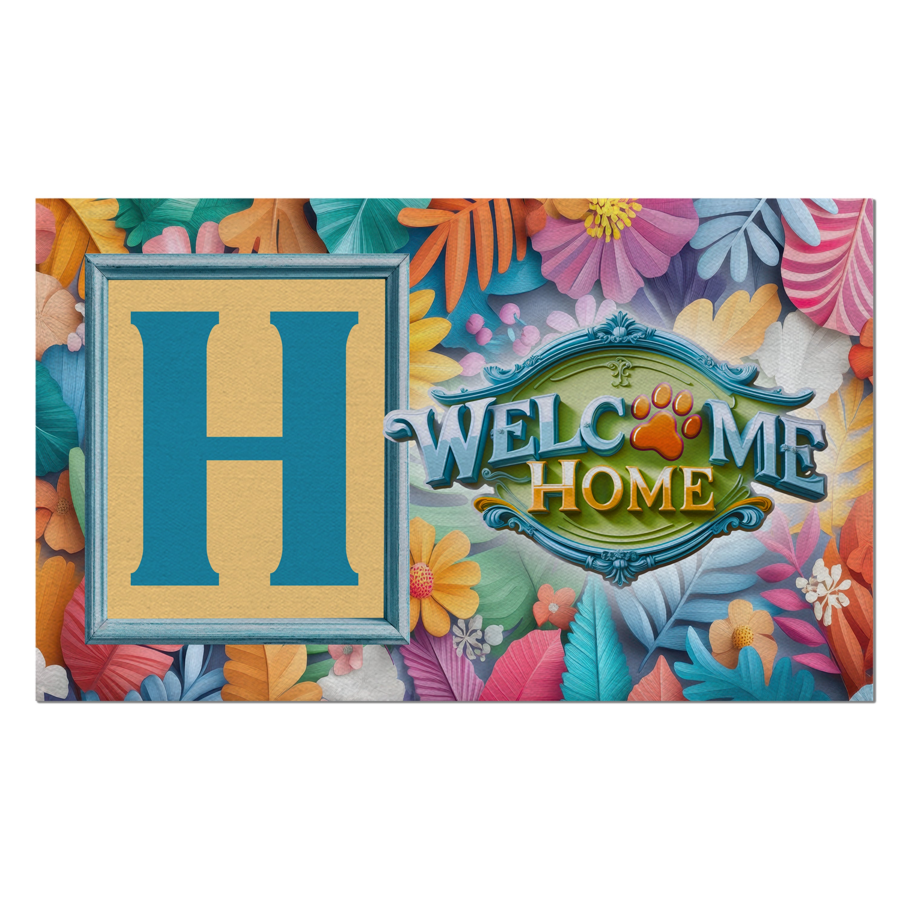 Welcome, Welcome Home Floral, Monogram, Welcome Mat