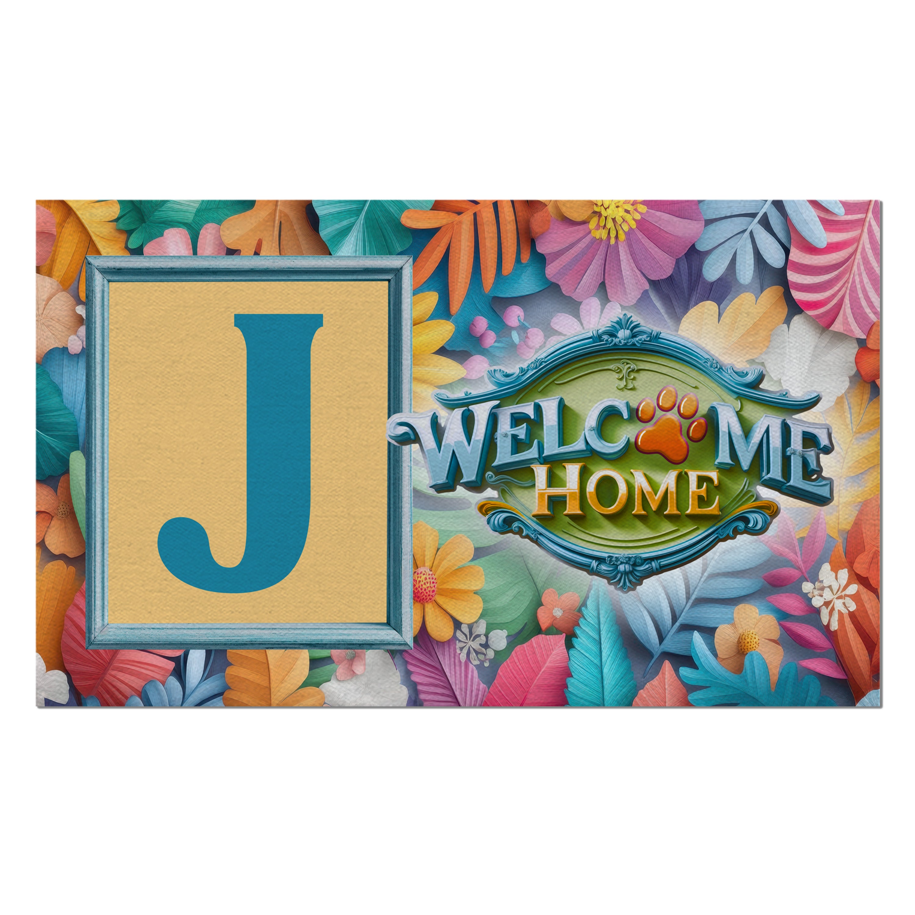 Welcome, Welcome Home Floral, Monogram, Welcome Mat