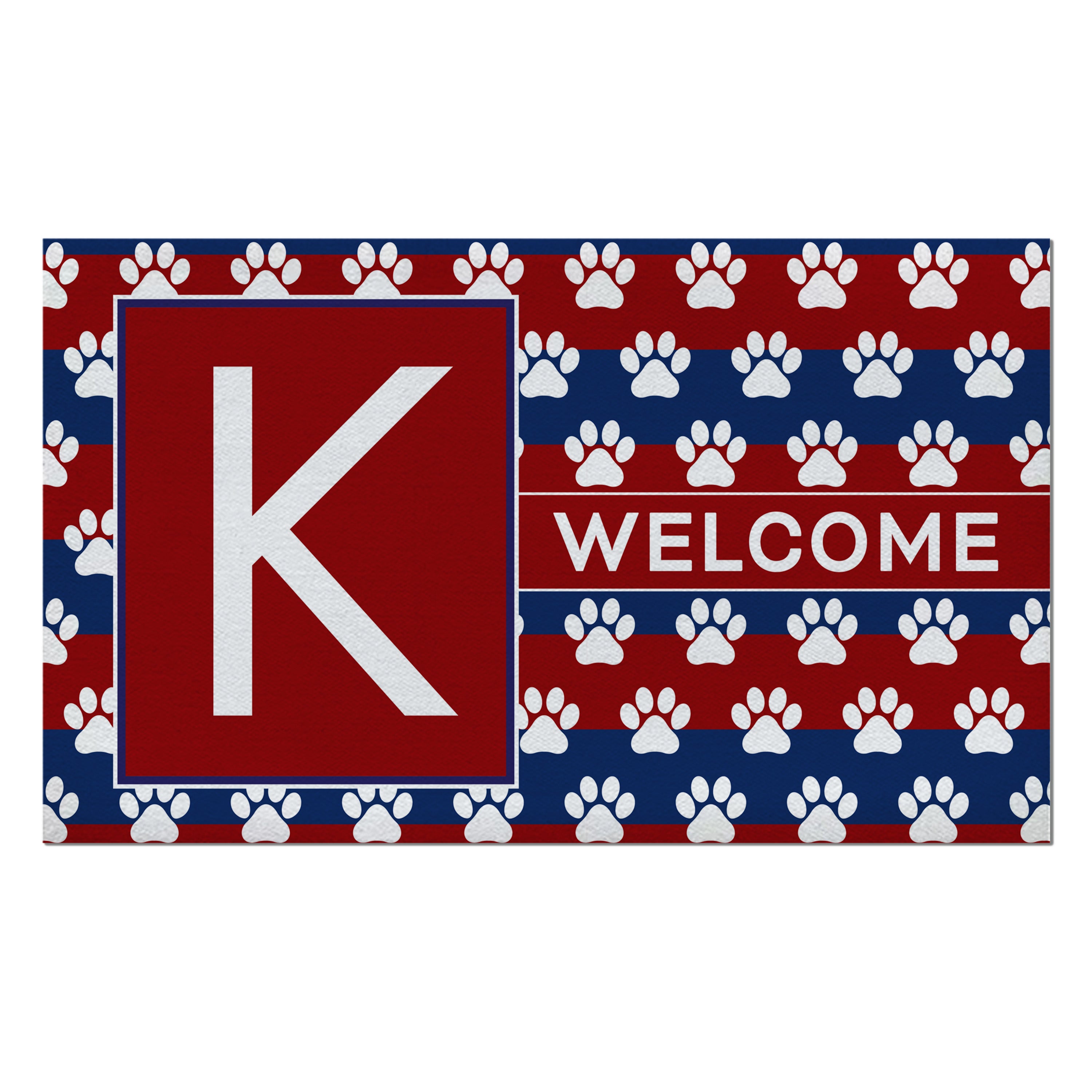 Patriotic, Paws Stripes, Monogram, Welcome Mat