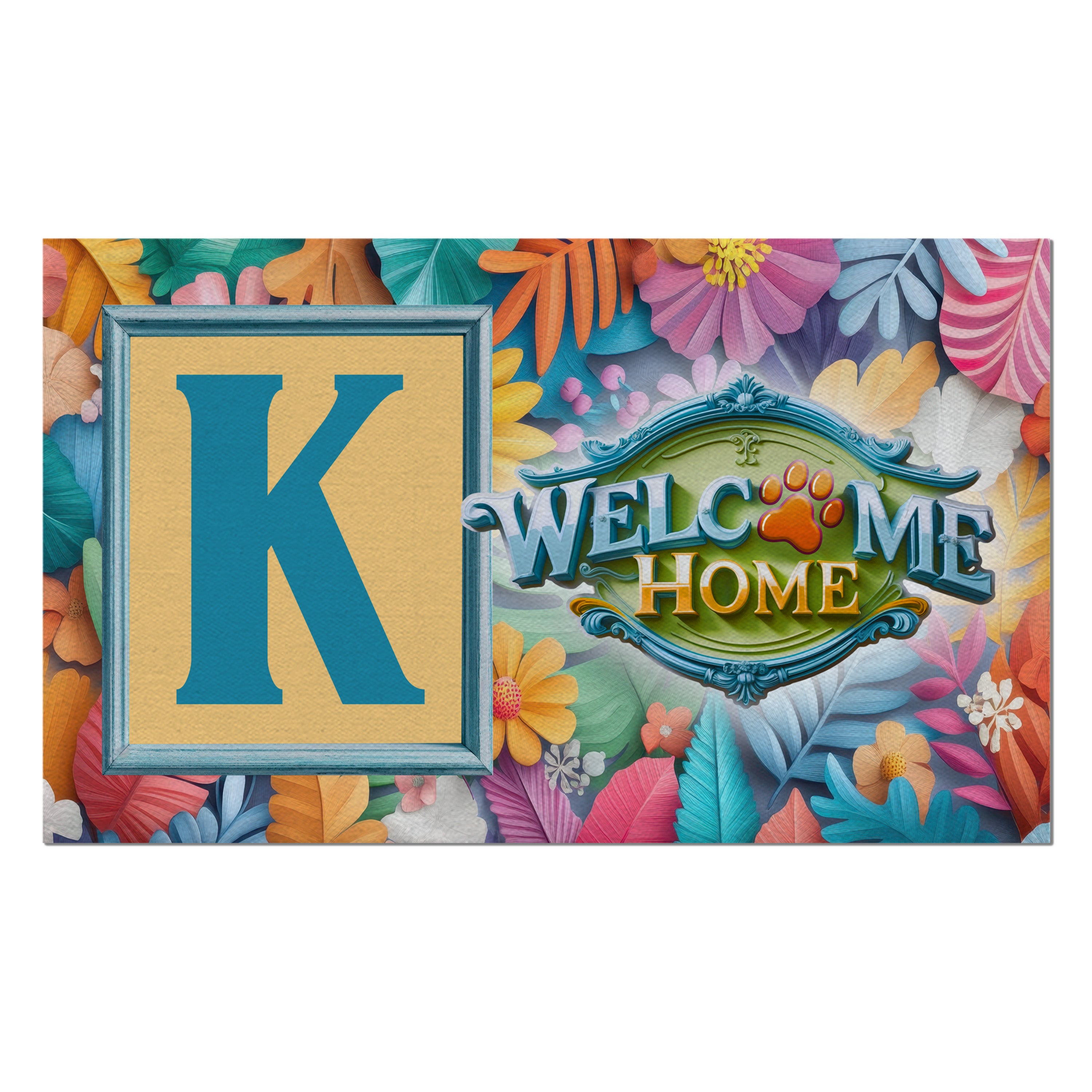 Welcome, Welcome Home Floral, Monogram, Welcome Mat