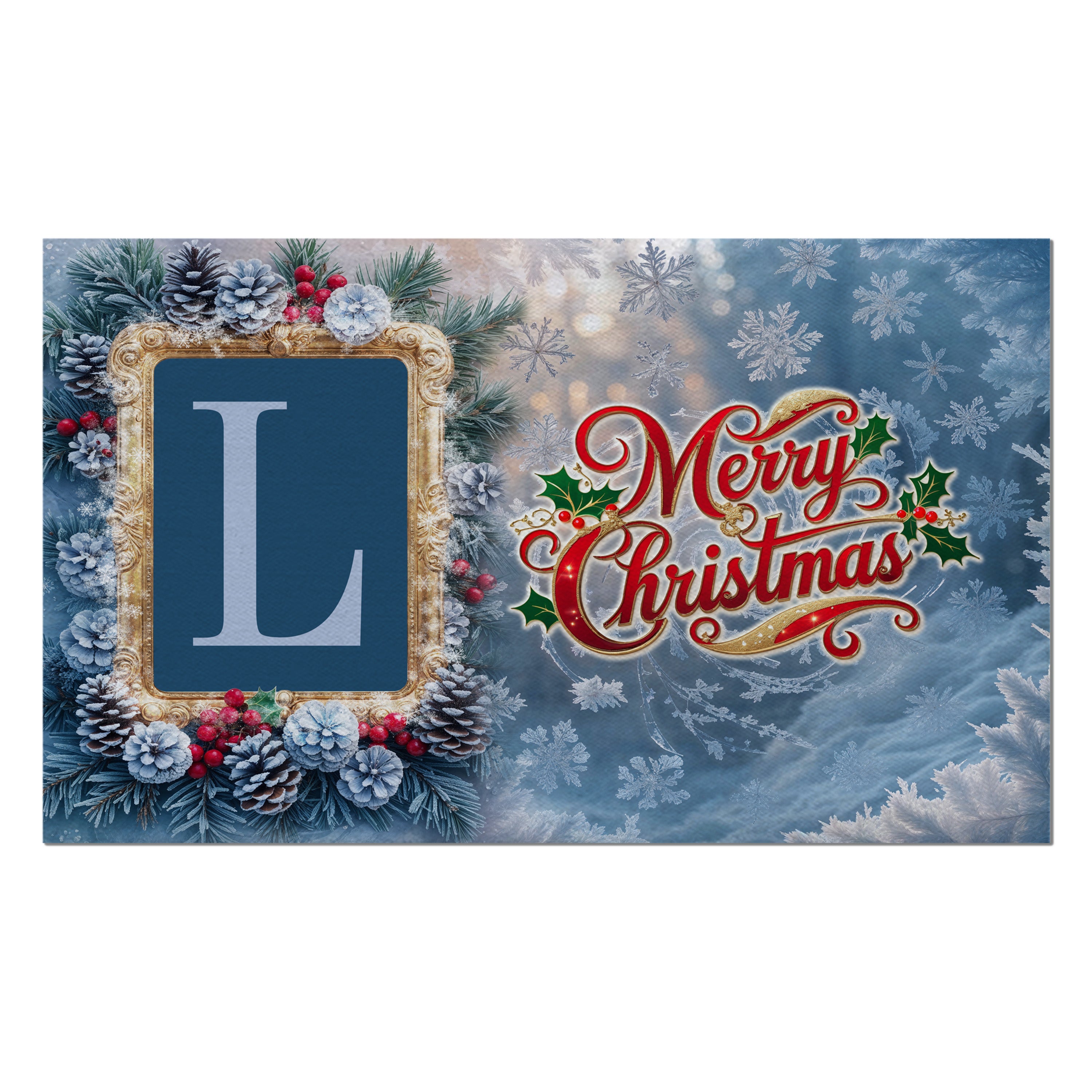 Christmas, Snowy Pine Cones, Monogram, Welcome Mat