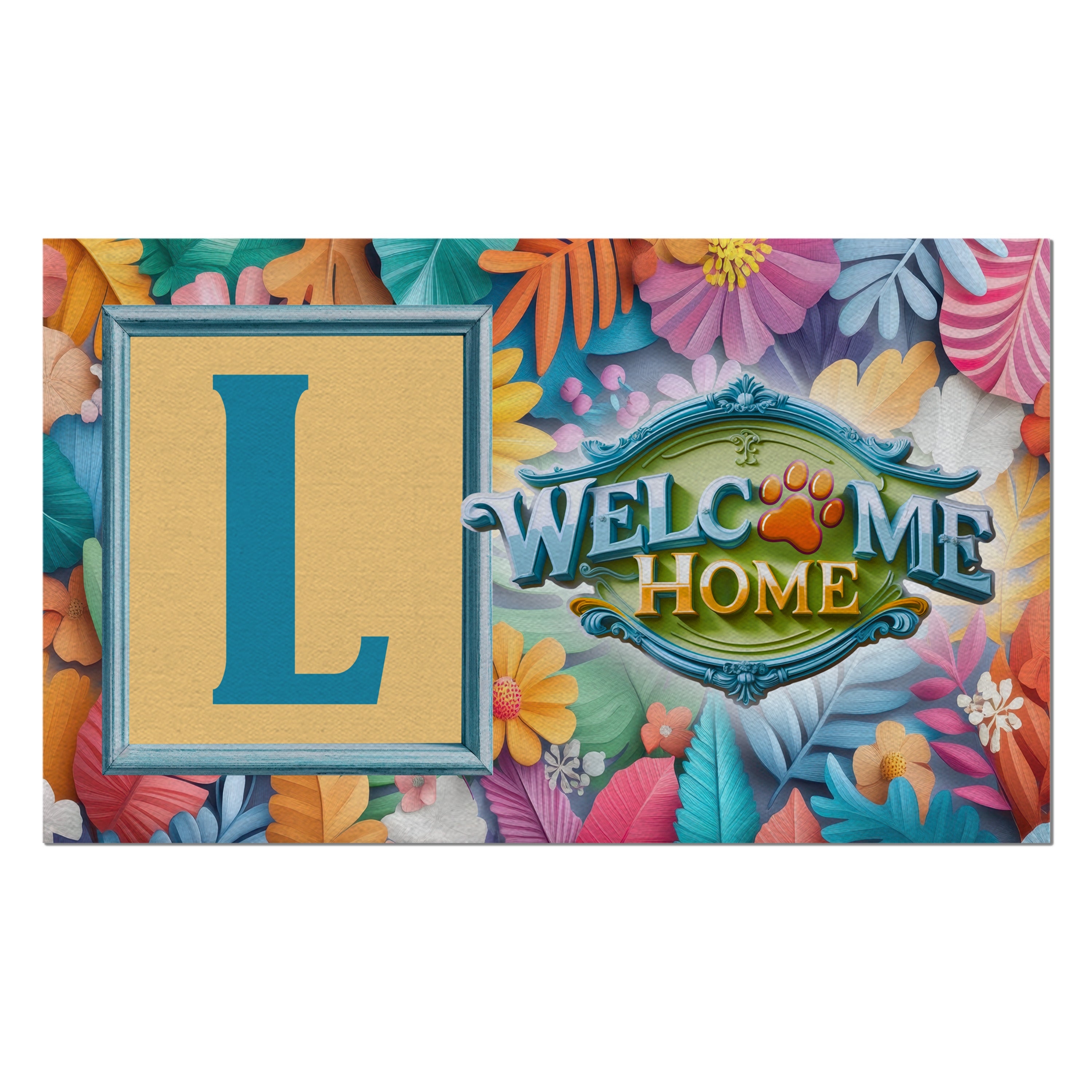 Welcome, Welcome Home Floral, Monogram, Welcome Mat