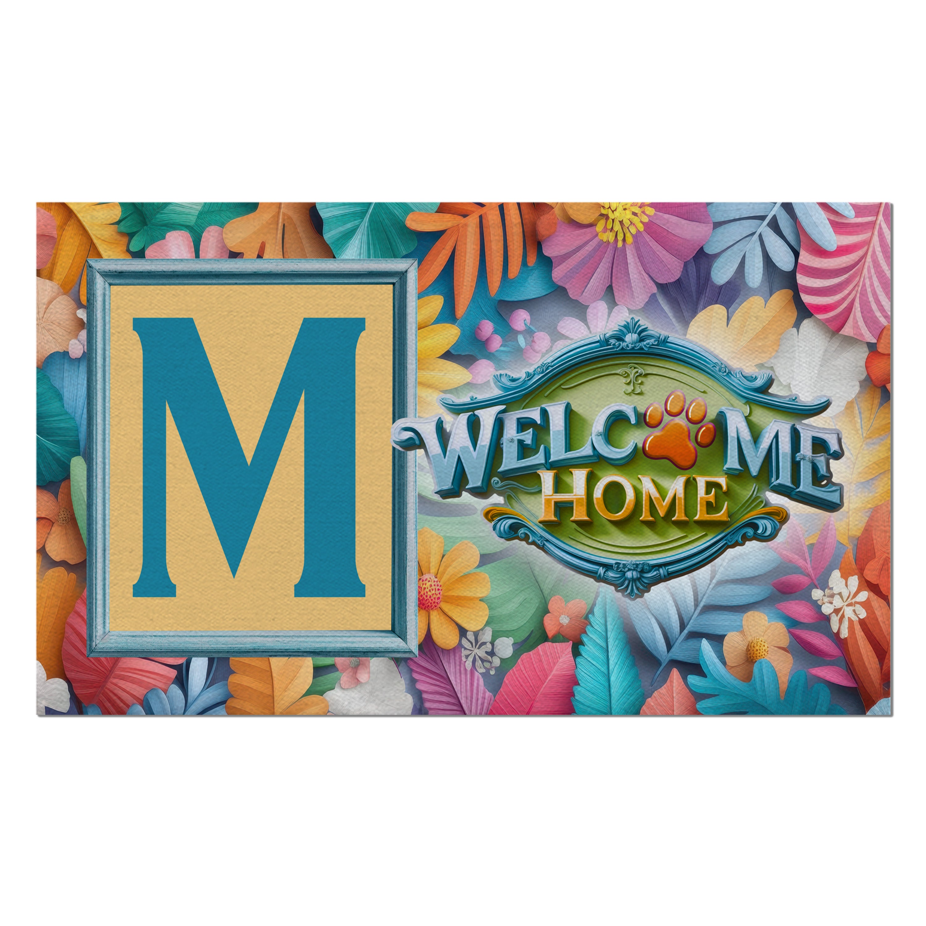 Welcome, Welcome Home Floral, Monogram, Welcome Mat
