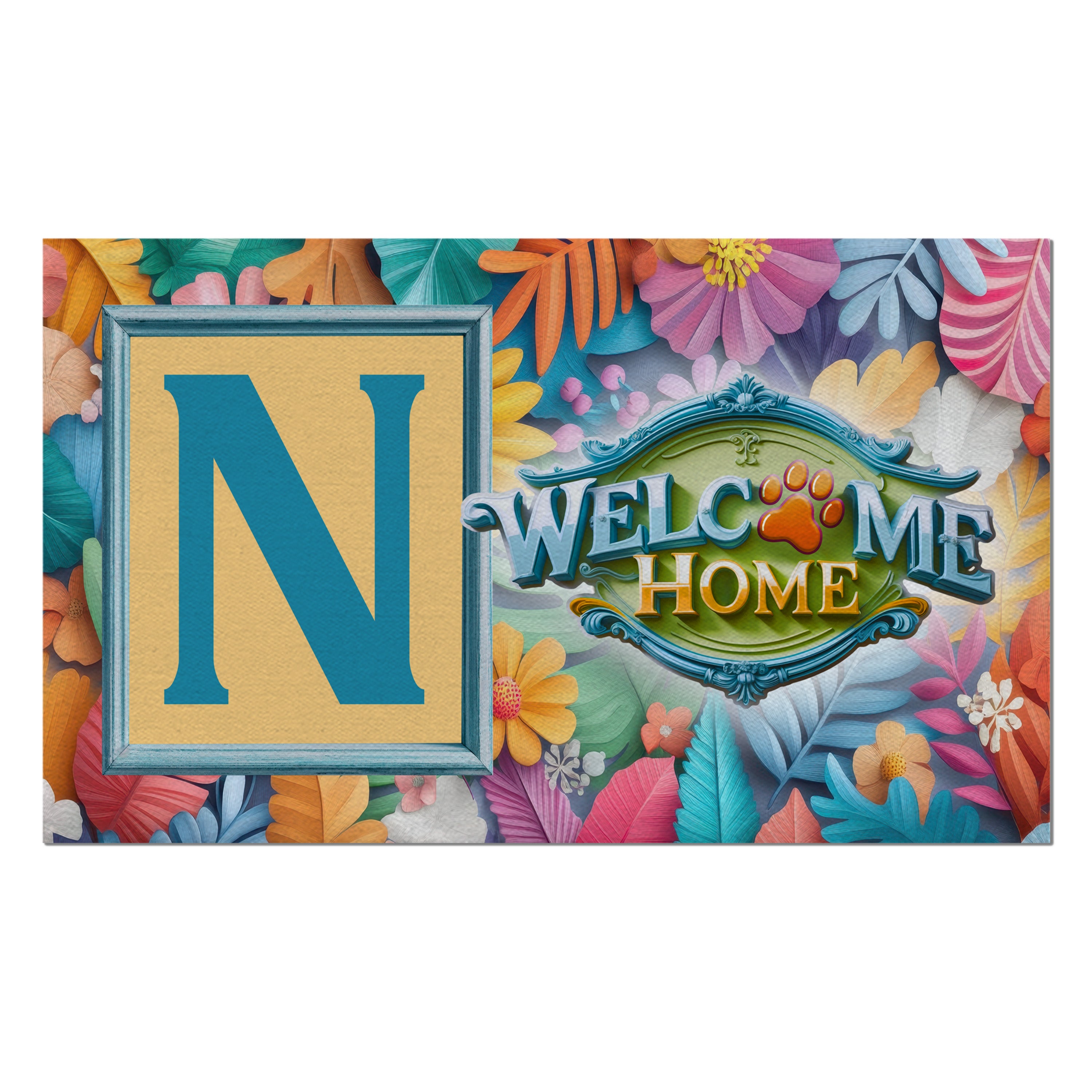 Welcome, Welcome Home Floral, Monogram, Welcome Mat