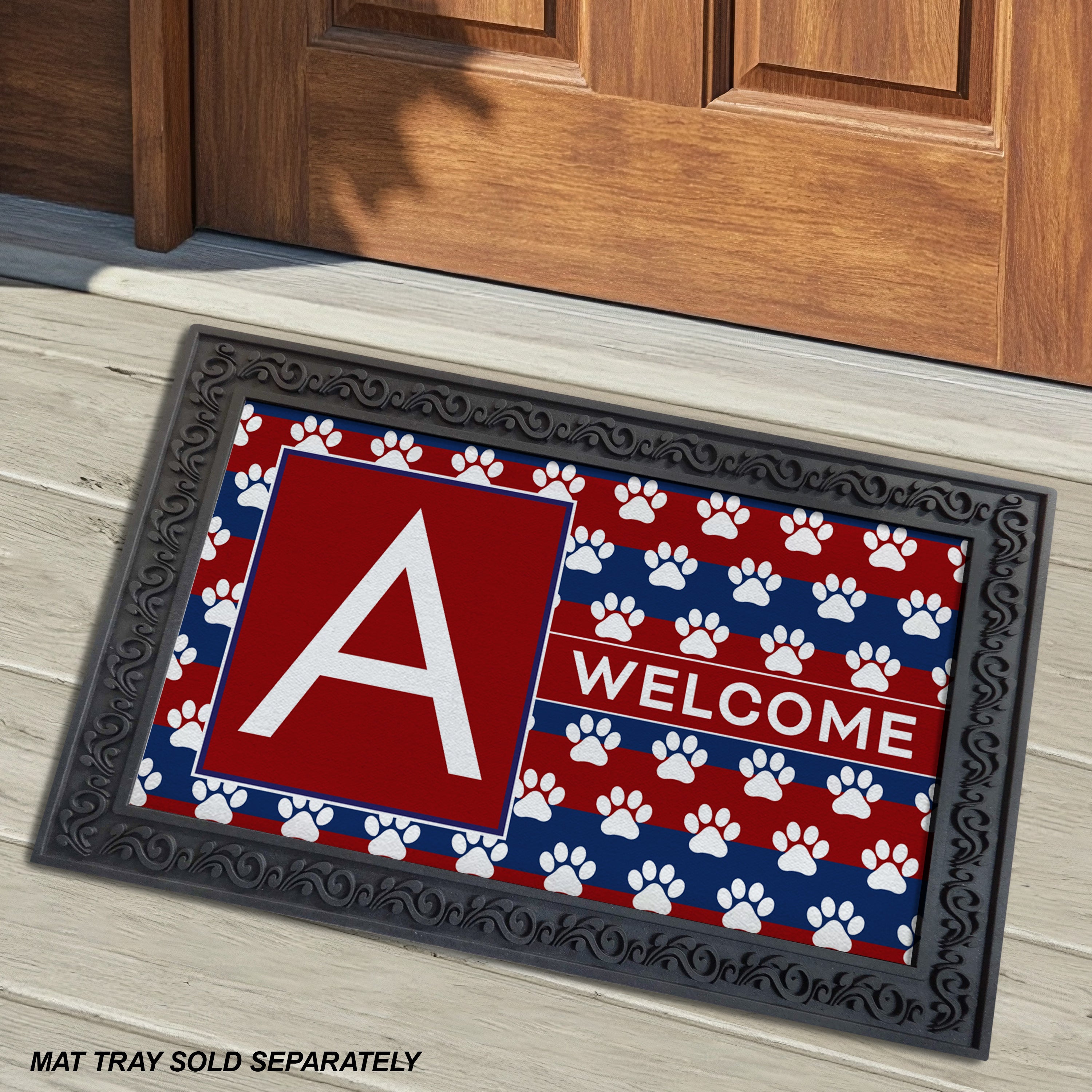Patriotic, Paws Stripes, Monogram, Welcome Mat