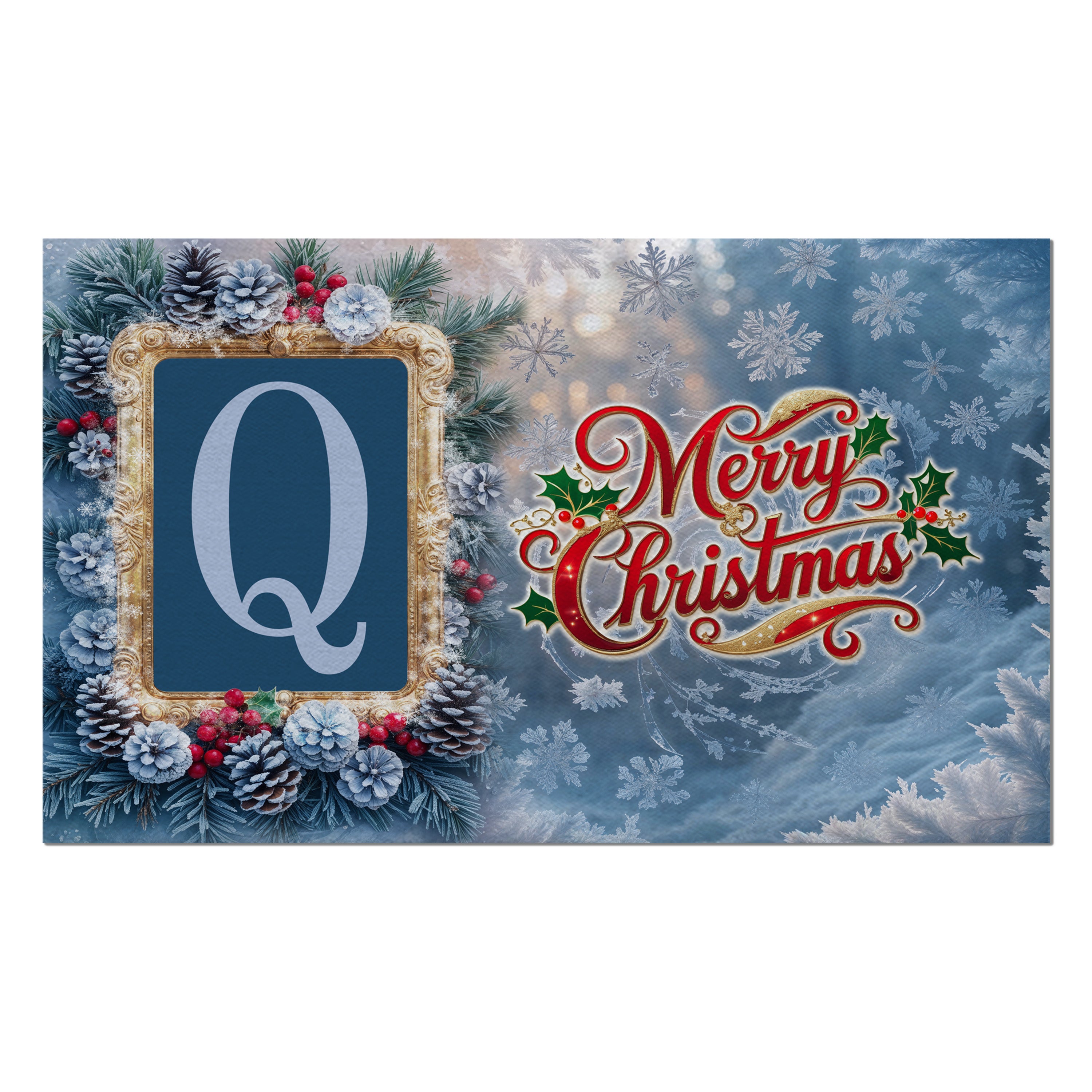Christmas, Snowy Pine Cones, Monogram, Welcome Mat