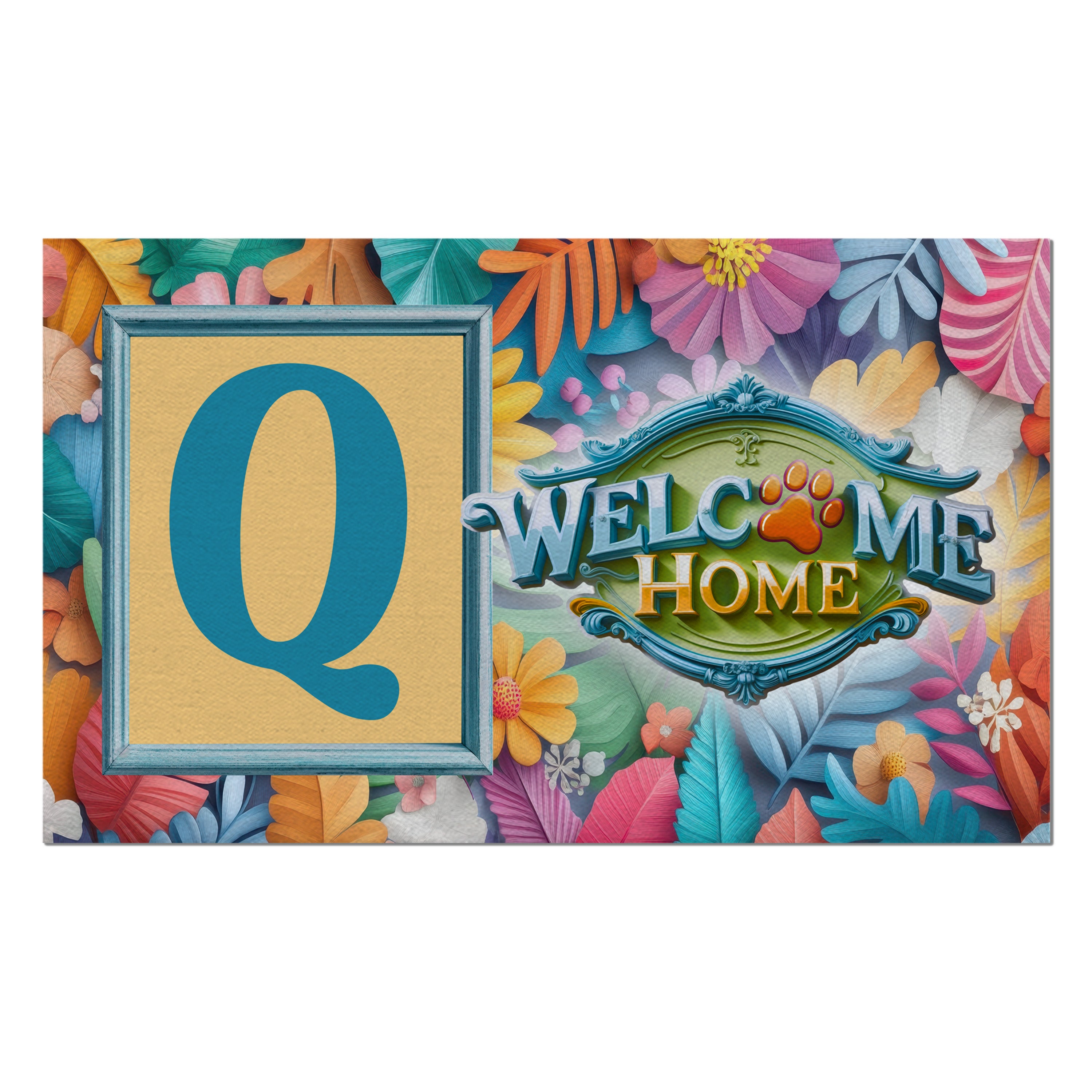Welcome, Welcome Home Floral, Monogram, Welcome Mat