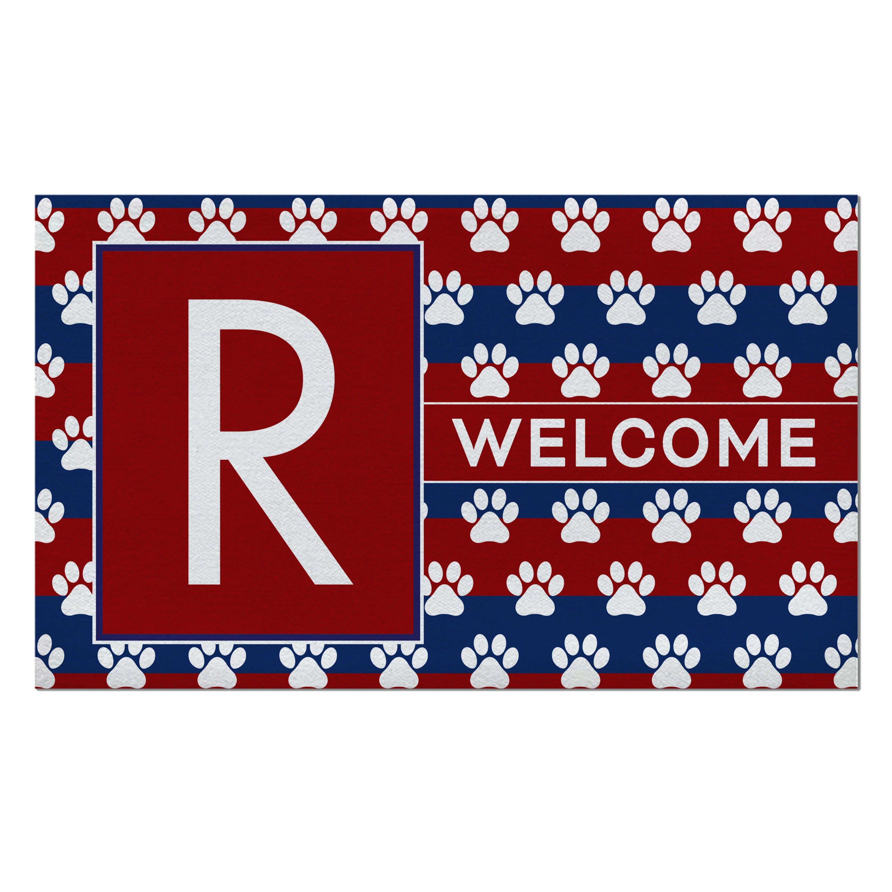 Patriotic, Paws Stripes, Monogram, Welcome Mat