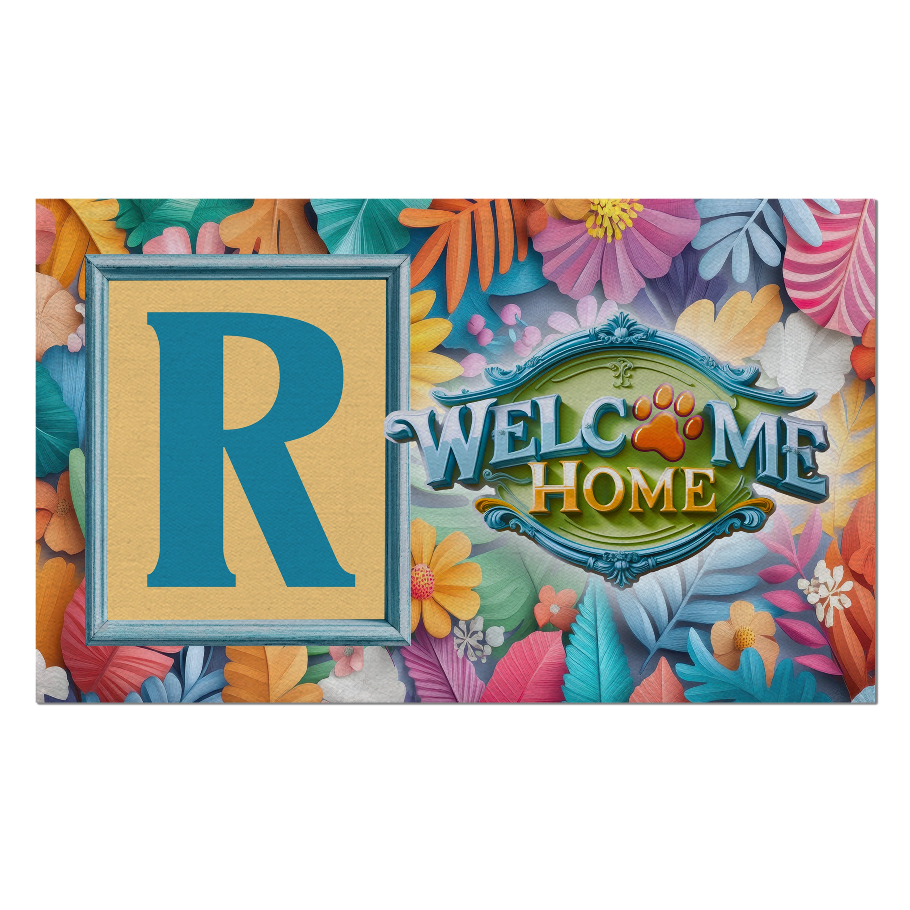 Welcome, Welcome Home Floral, Monogram, Welcome Mat