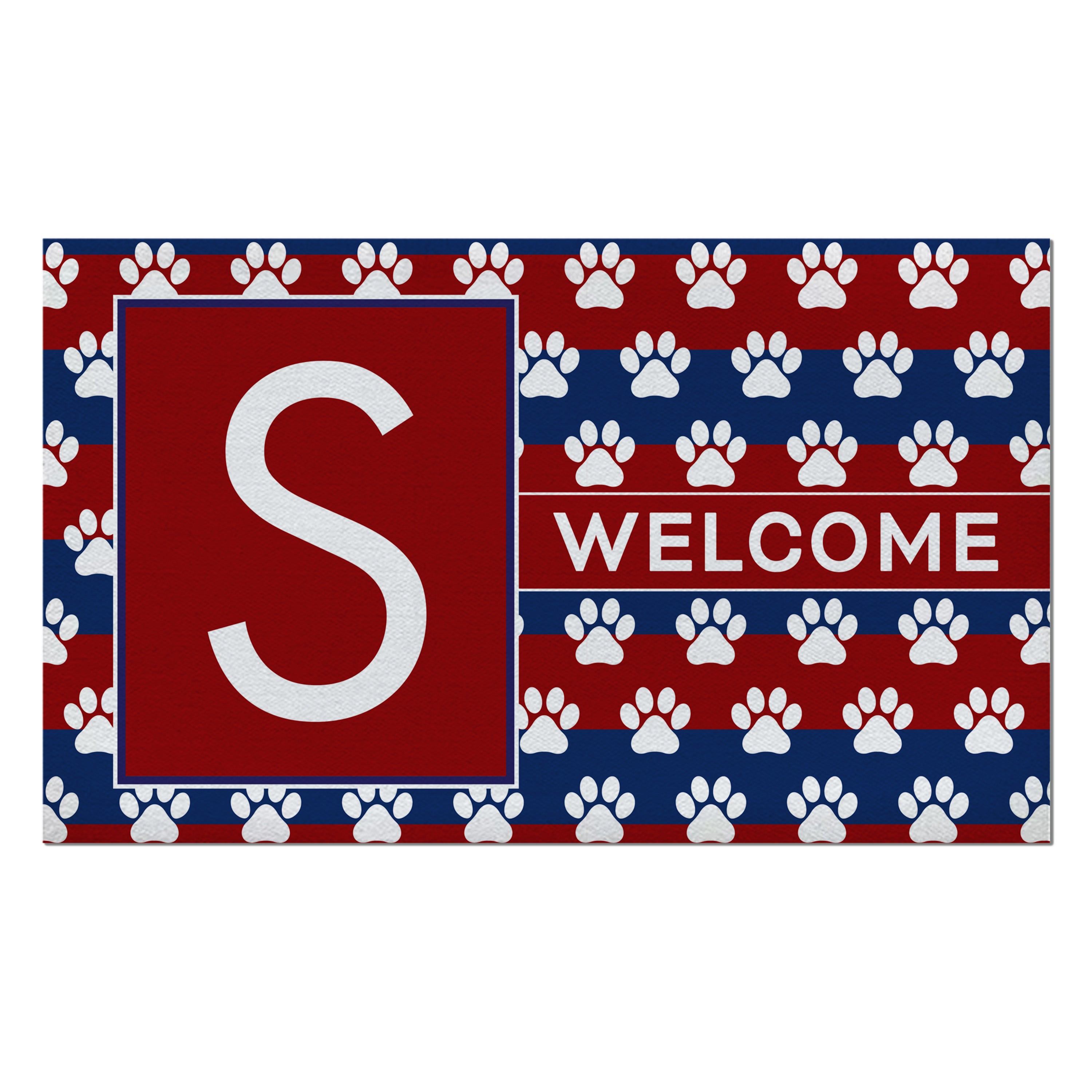 Patriotic, Paws Stripes, Monogram, Welcome Mat