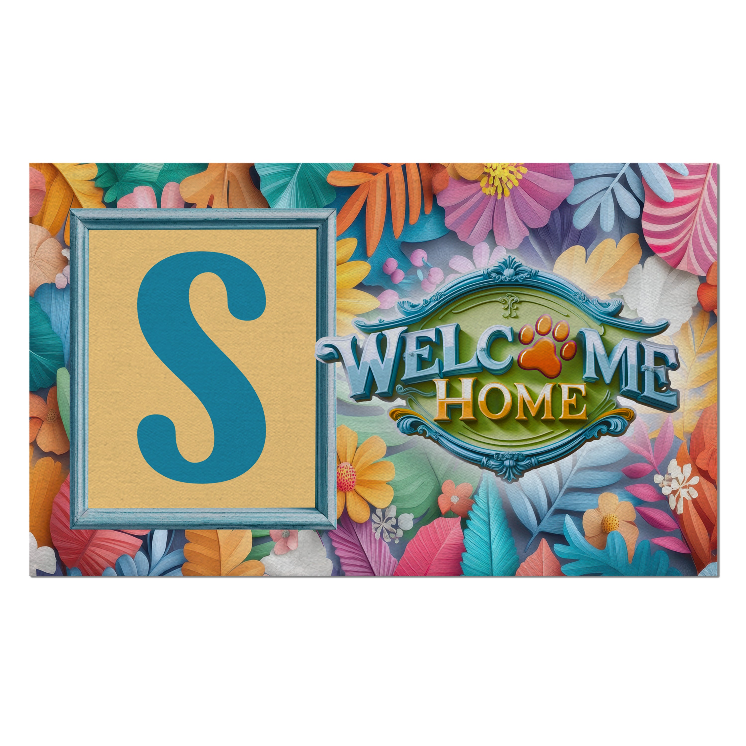 Welcome, Welcome Home Floral, Monogram, Welcome Mat