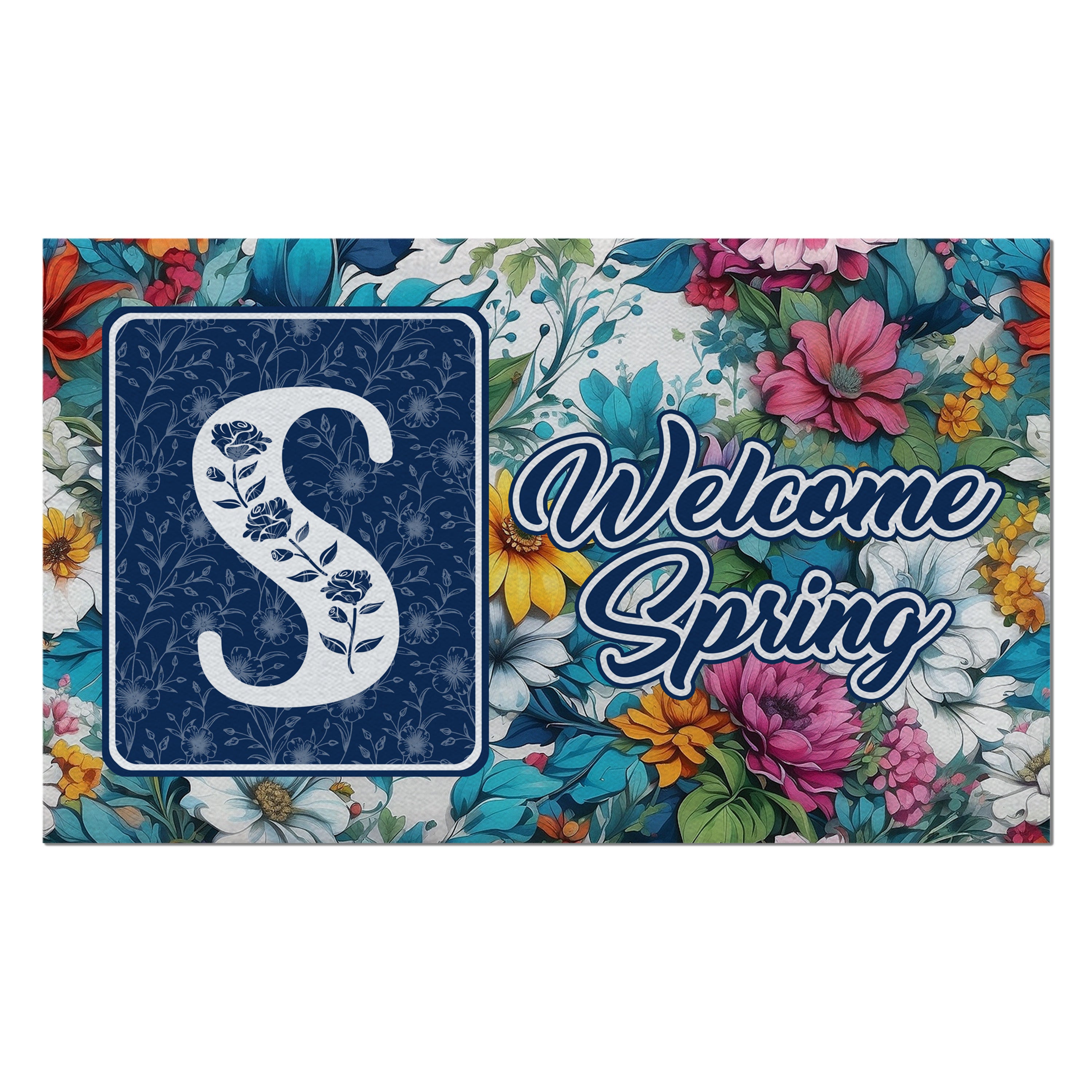 Spring, Welcome Spring,  Monogram, Welcome Mat