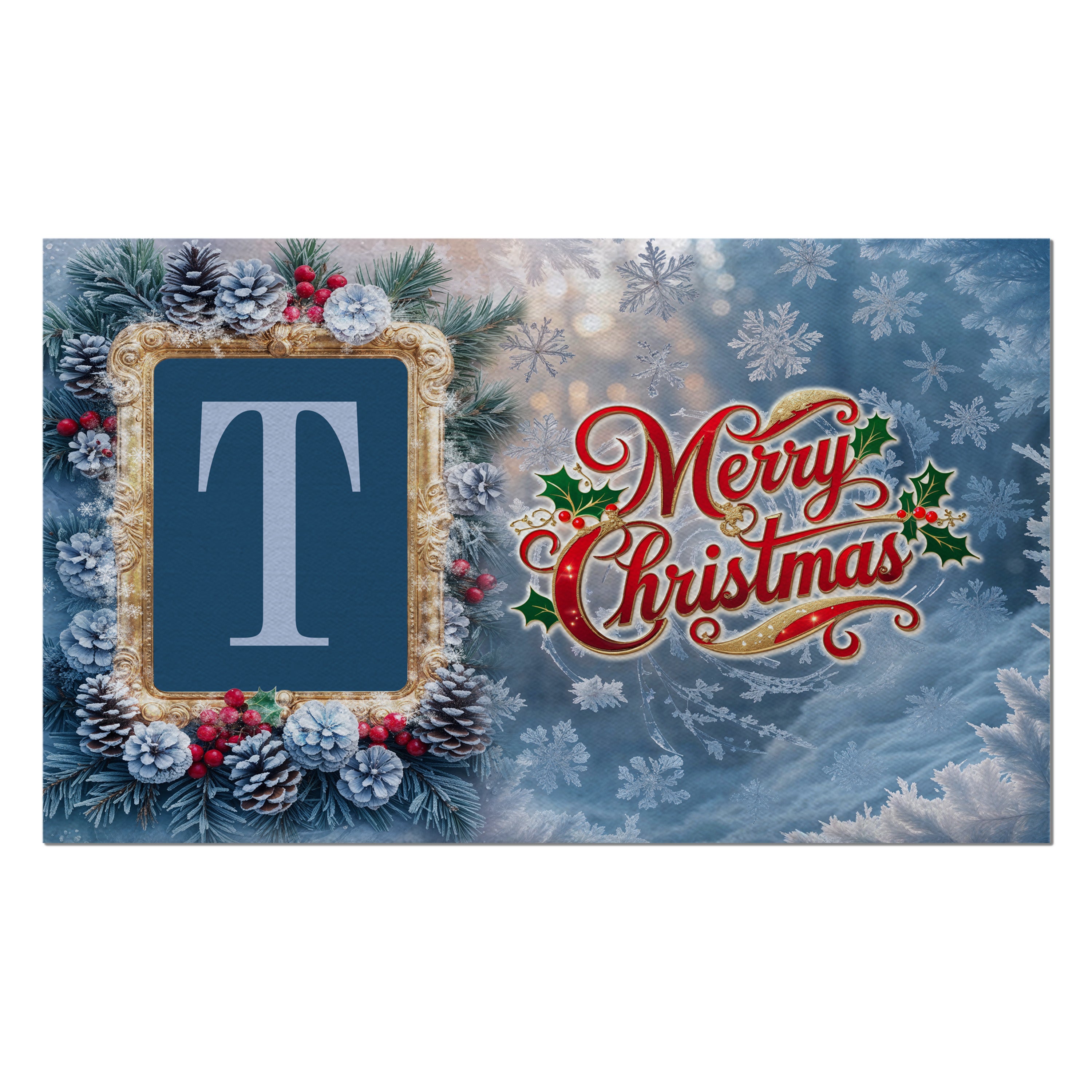 Christmas, Snowy Pine Cones, Monogram, Welcome Mat