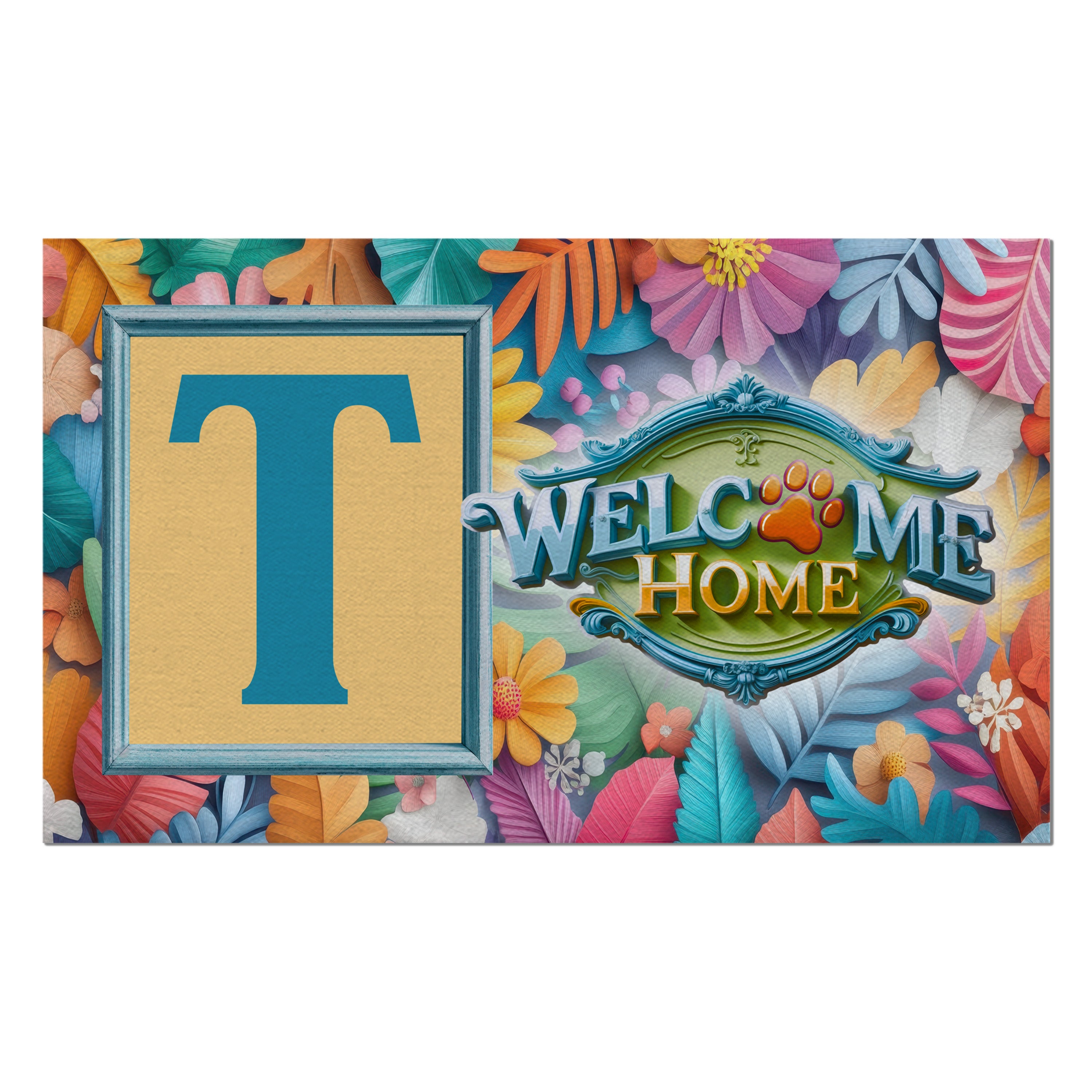 Welcome, Welcome Home Floral, Monogram, Welcome Mat