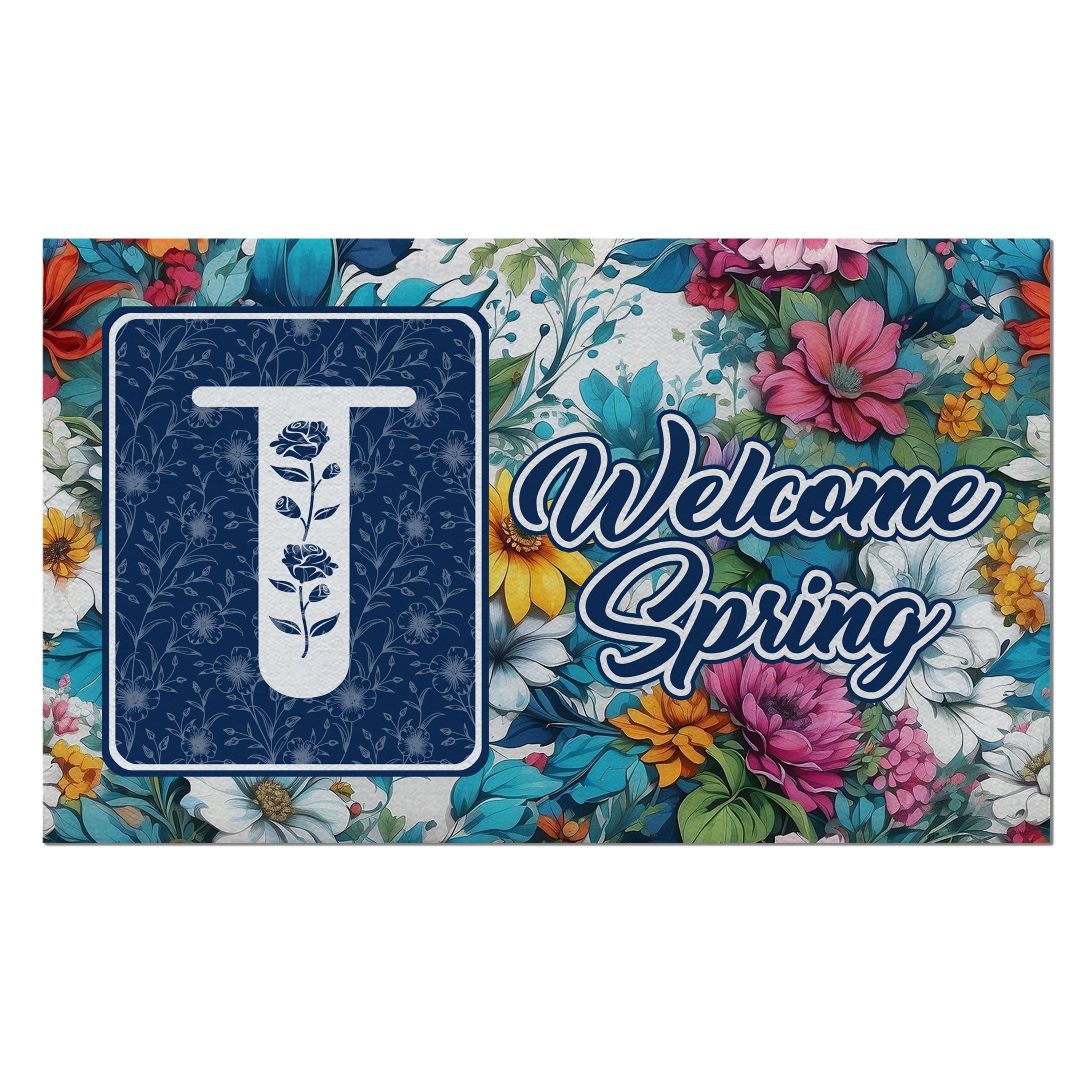 Spring, Welcome Spring,  Monogram, Welcome Mat
