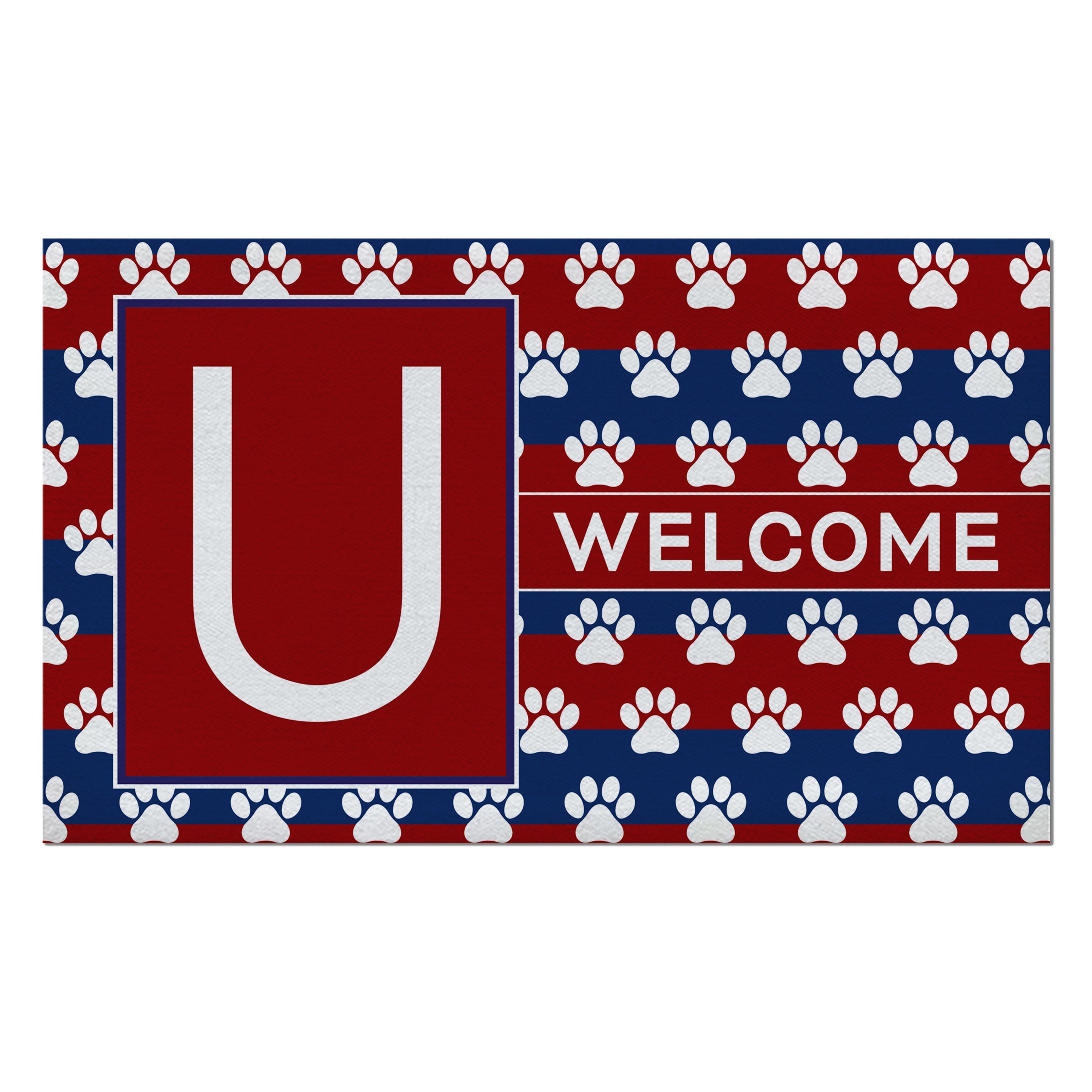Patriotic, Paws Stripes, Monogram, Welcome Mat