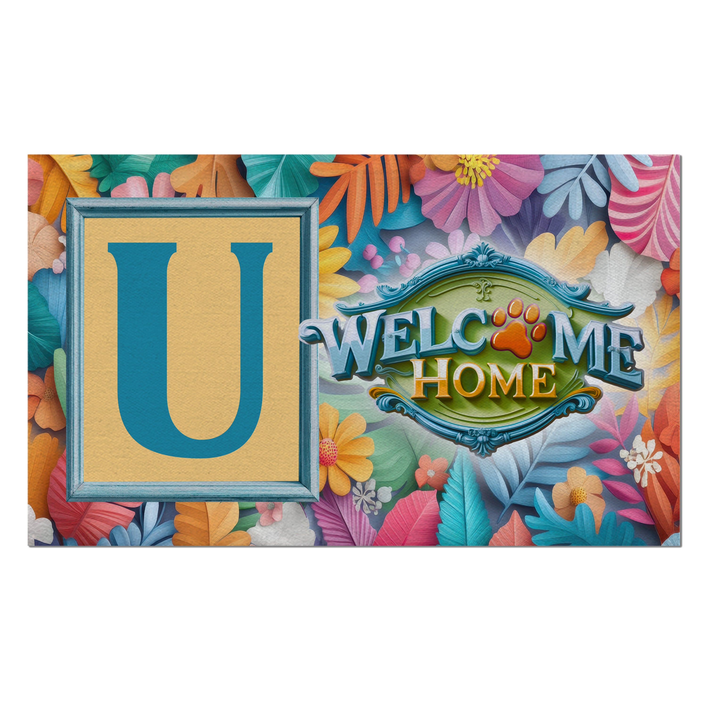 Welcome, Welcome Home Floral, Monogram, Welcome Mat