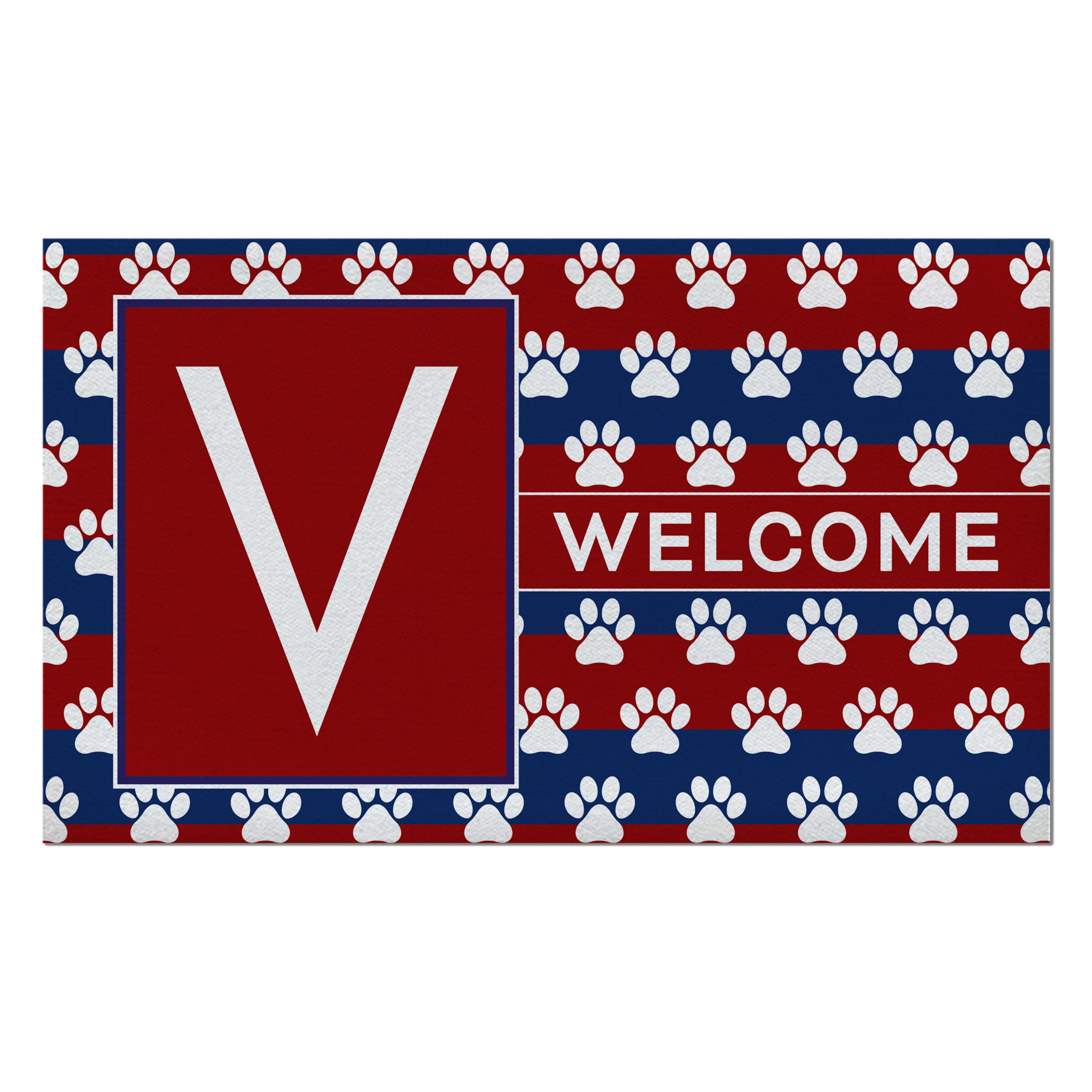 Patriotic, Paws Stripes, Monogram, Welcome Mat