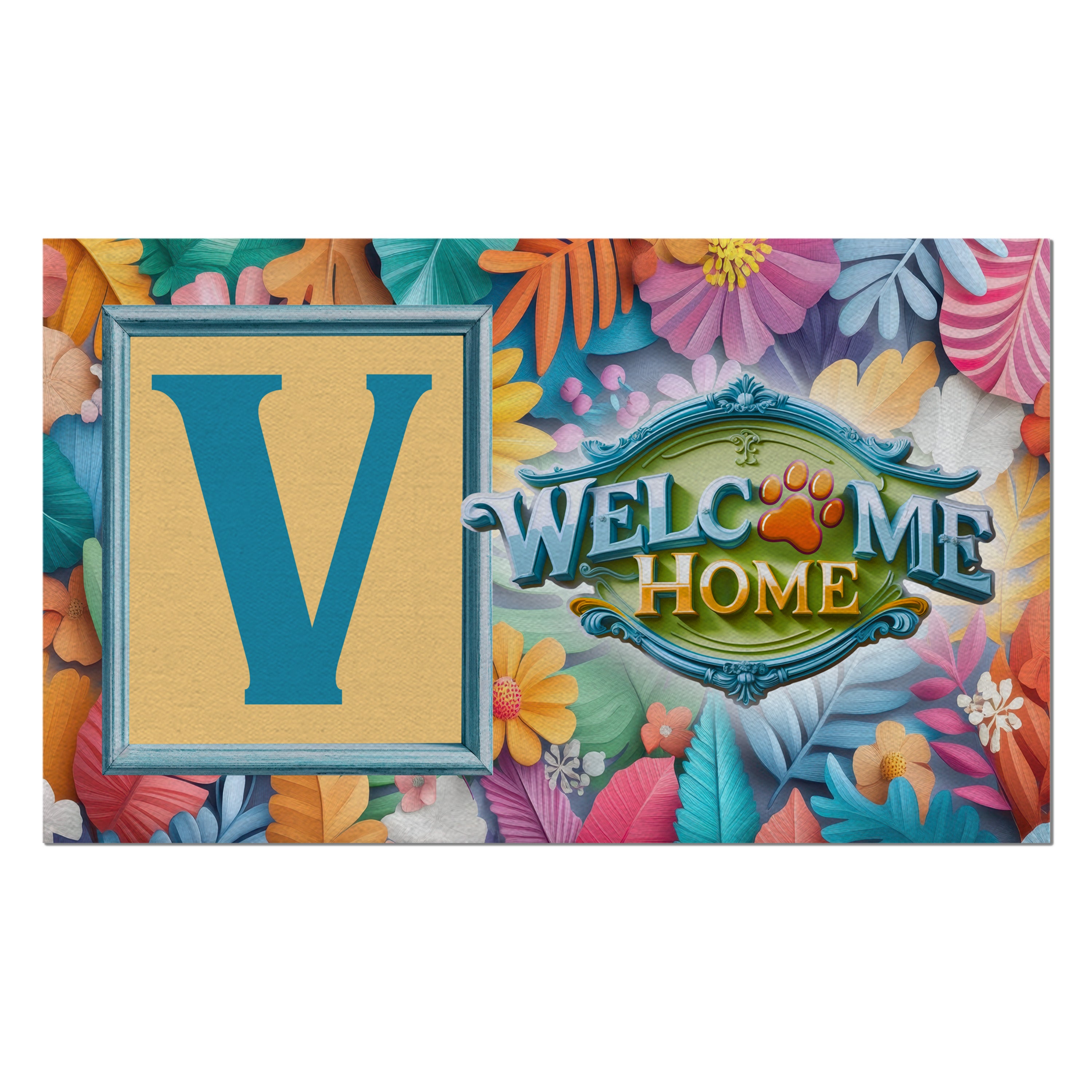 Welcome, Welcome Home Floral, Monogram, Welcome Mat