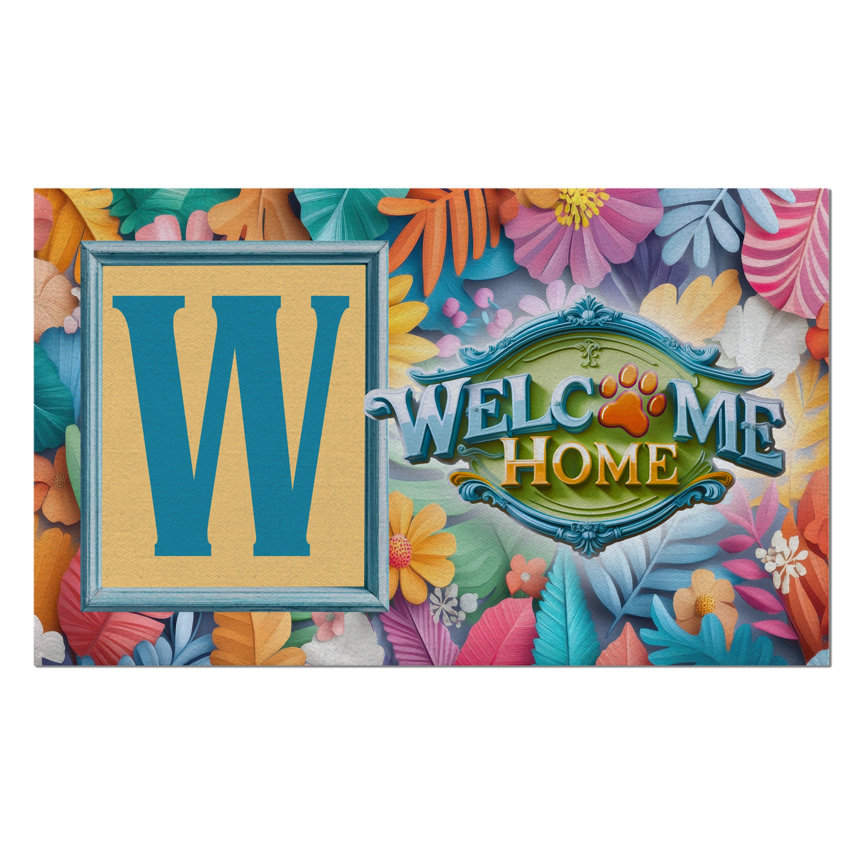 Welcome, Welcome Home Floral, Monogram, Welcome Mat
