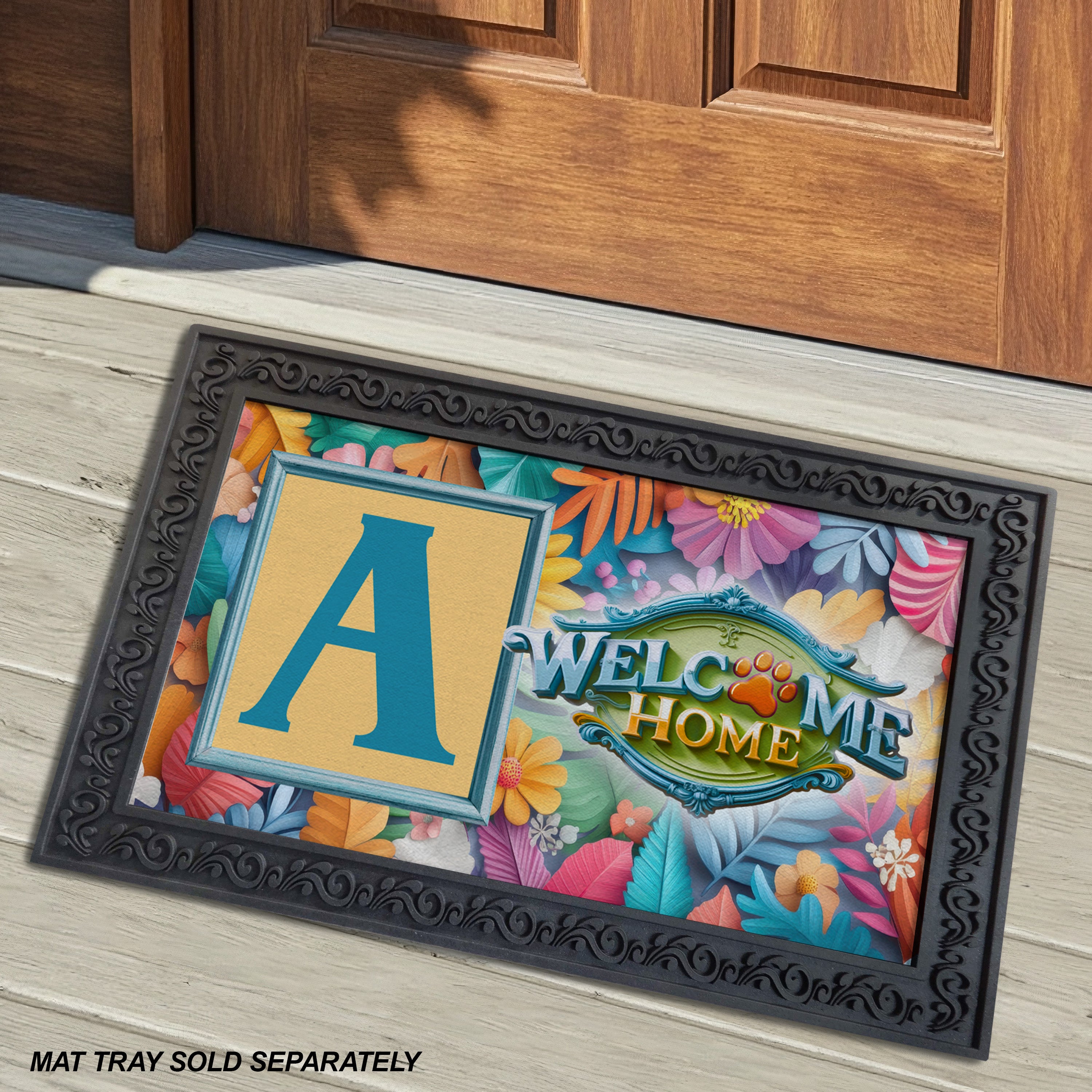 Welcome, Welcome Home Floral, Monogram, Welcome Mat