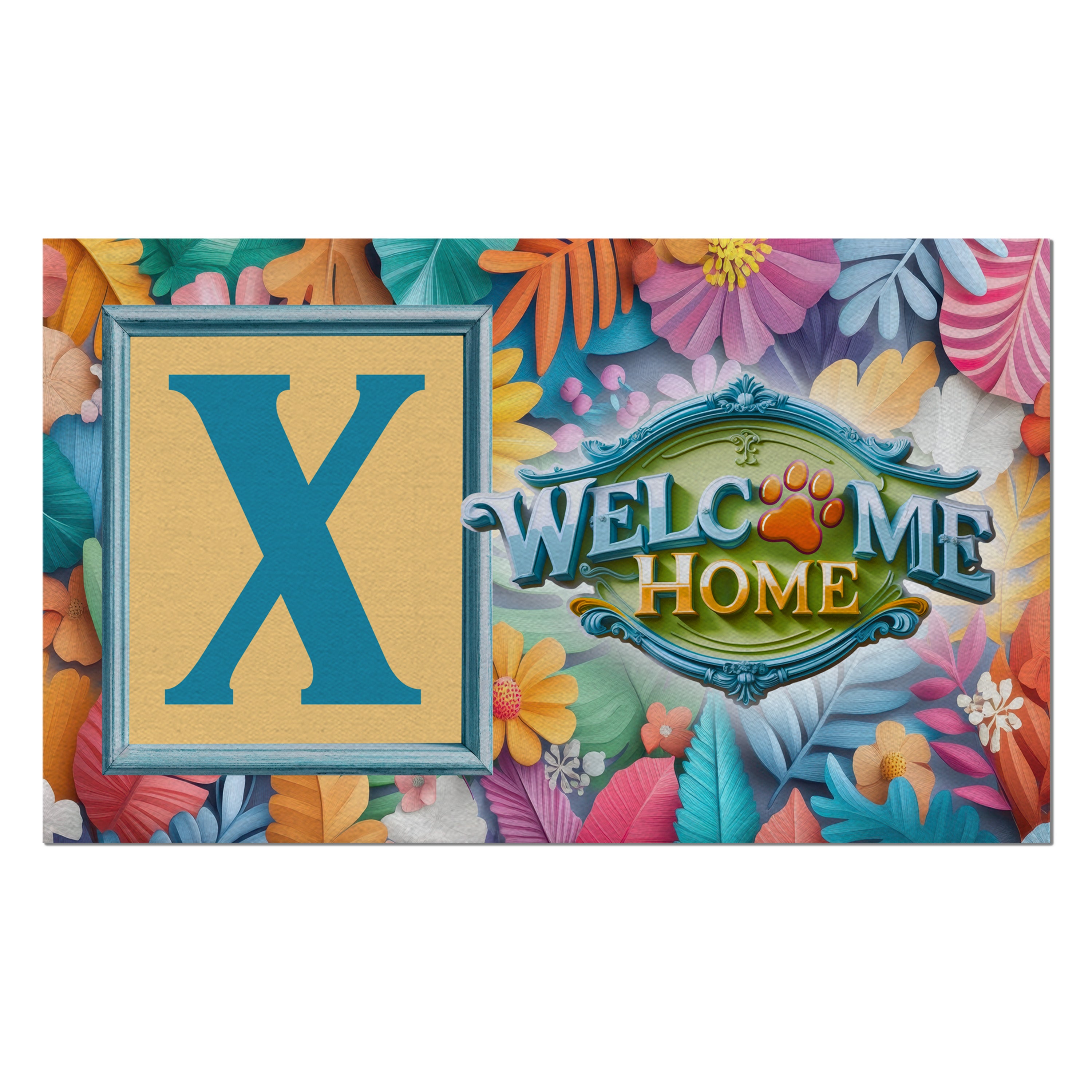 Welcome, Welcome Home Floral, Monogram, Welcome Mat
