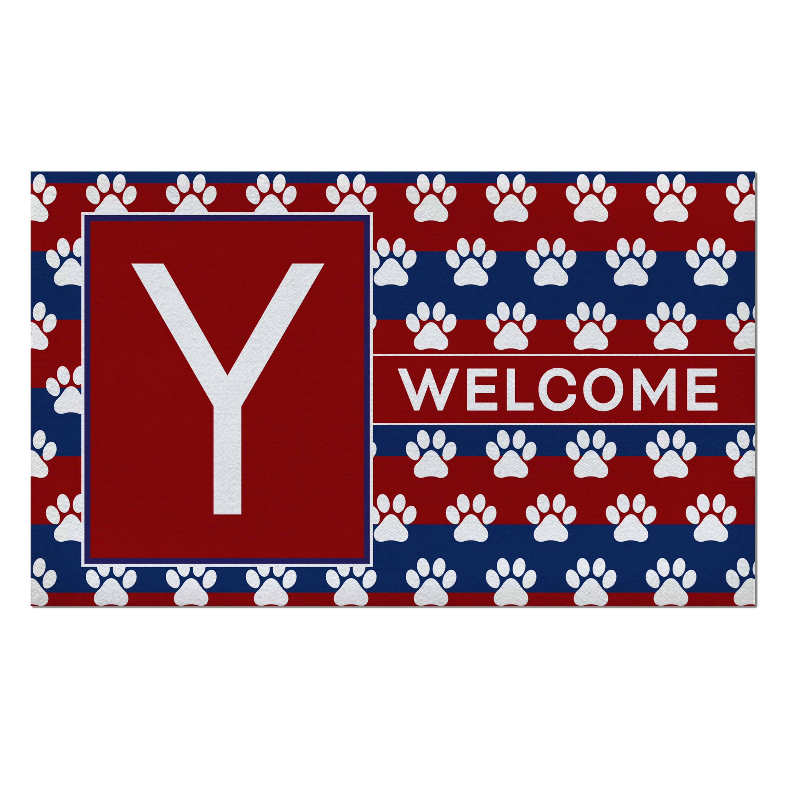 Patriotic, Paws Stripes, Monogram, Welcome Mat