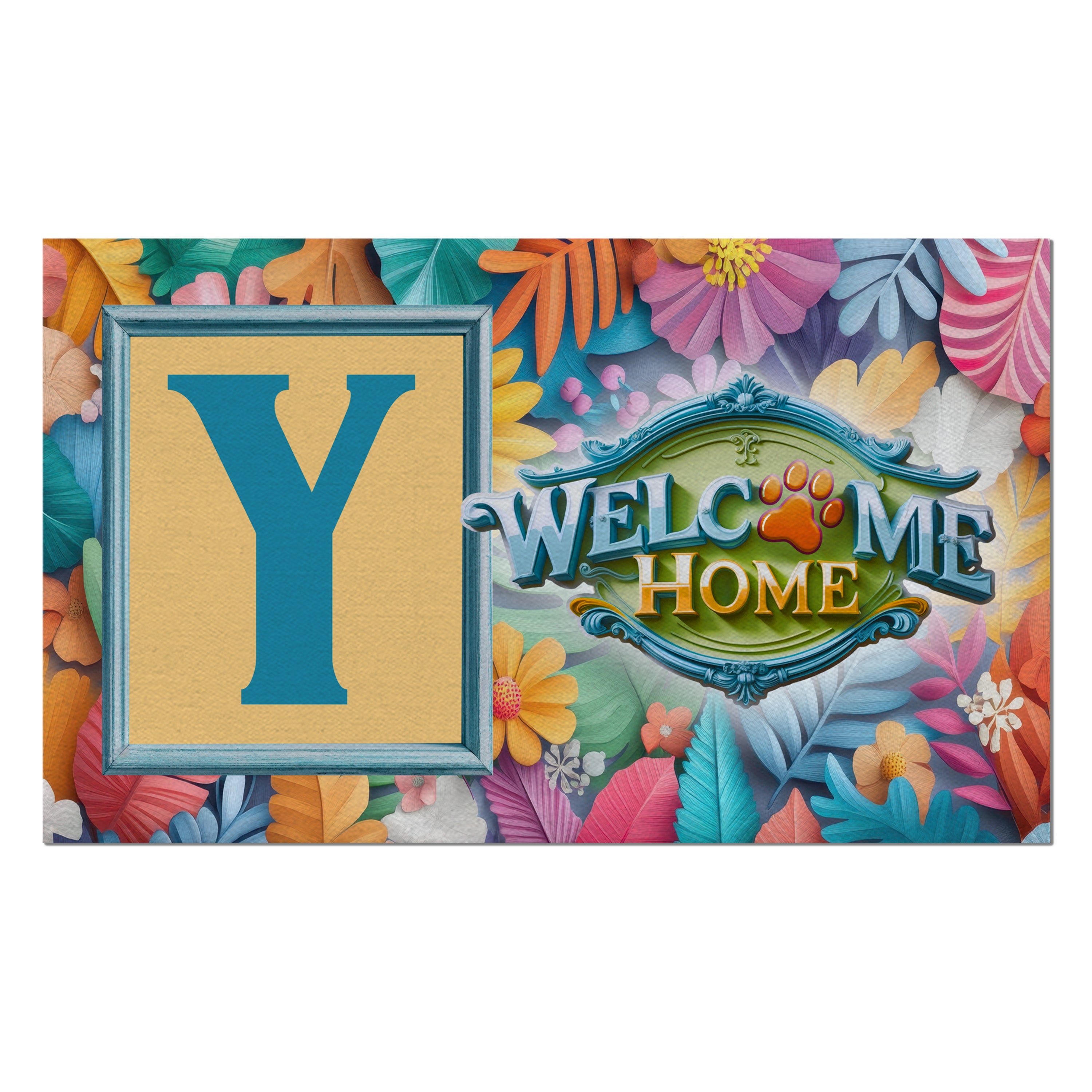 Welcome, Welcome Home Floral, Monogram, Welcome Mat