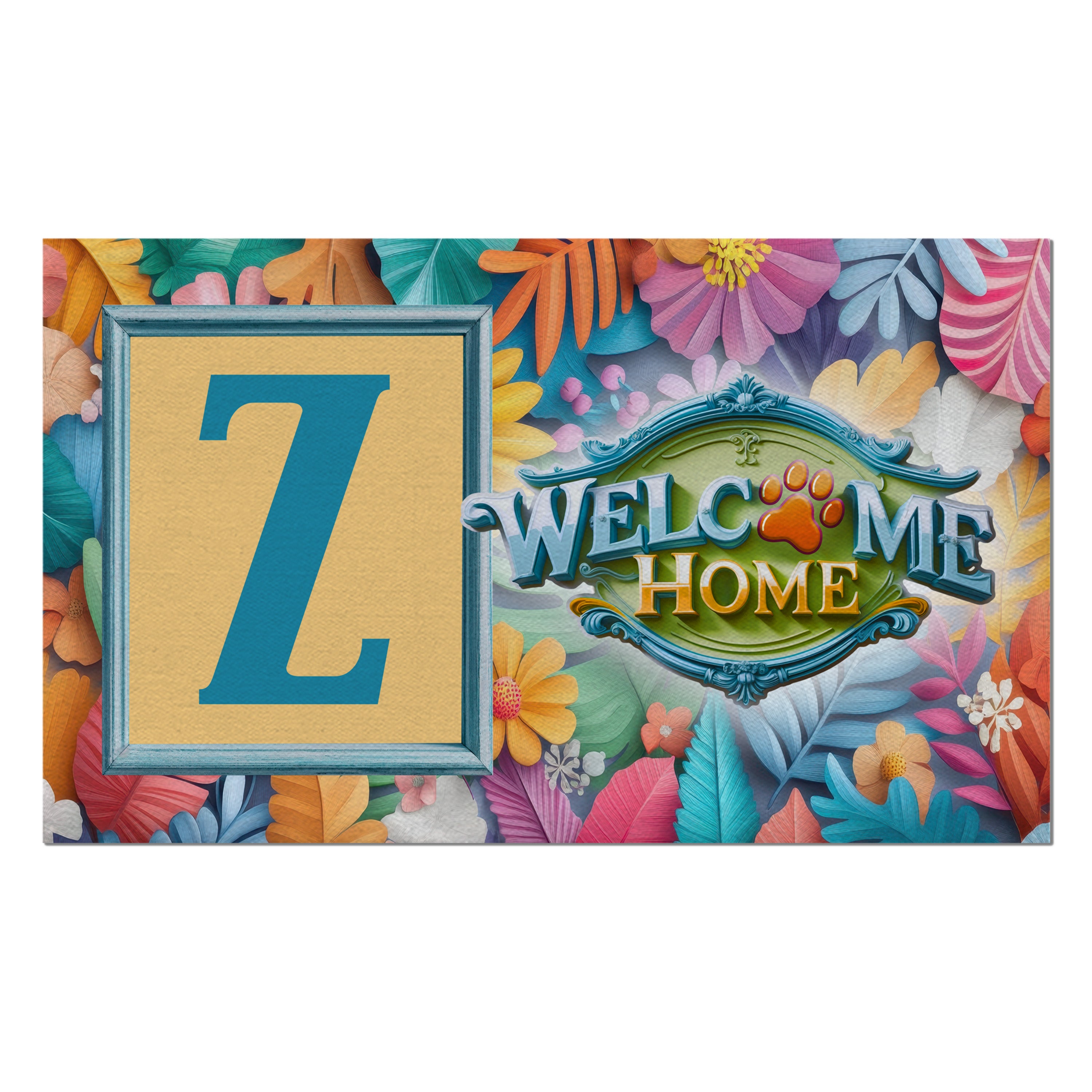 Welcome, Welcome Home Floral, Monogram, Welcome Mat